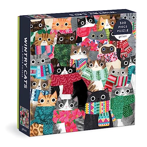 Wintry Cats 500 Piece Puzzle from Galison - 20' x 20' Winter Themed Puzzle That is Puurrfect for The Holidays, Fun and Colorful Artwork, Thick and Sturdy Pieces, Makes a Wonderful Gift!