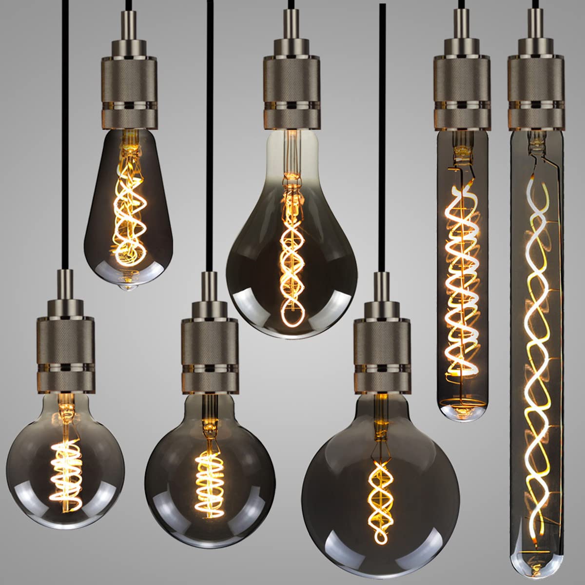 LED Edison Birne, Vintage Spiralfaden Glühbirne 4W E27 Sockel, Dekorative Glühbirne aus rauchgrauem Glas für Hochzeit im Schlafzimmer (2 Packung, T185)