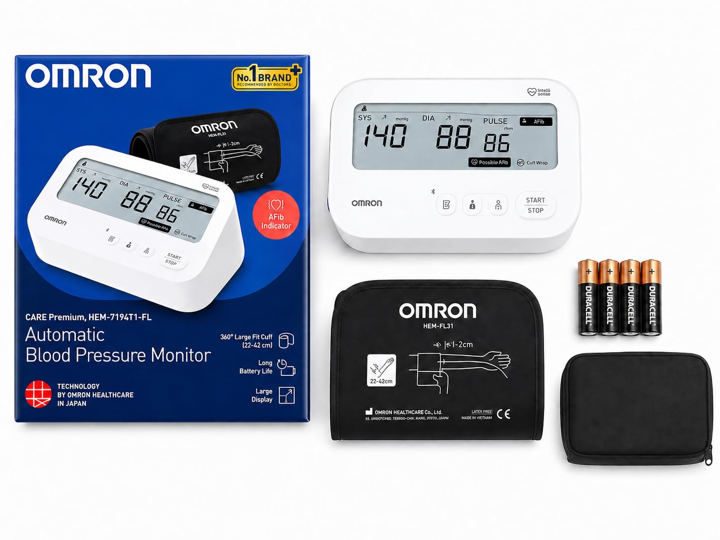 Omron HEM-7194T1-FL Upper Arm Automatic Blood Pressure Monitor with AFib Detection, IntelliWrap 360° Accuracy Cuff, Large Display, without AC Adapter-image-8