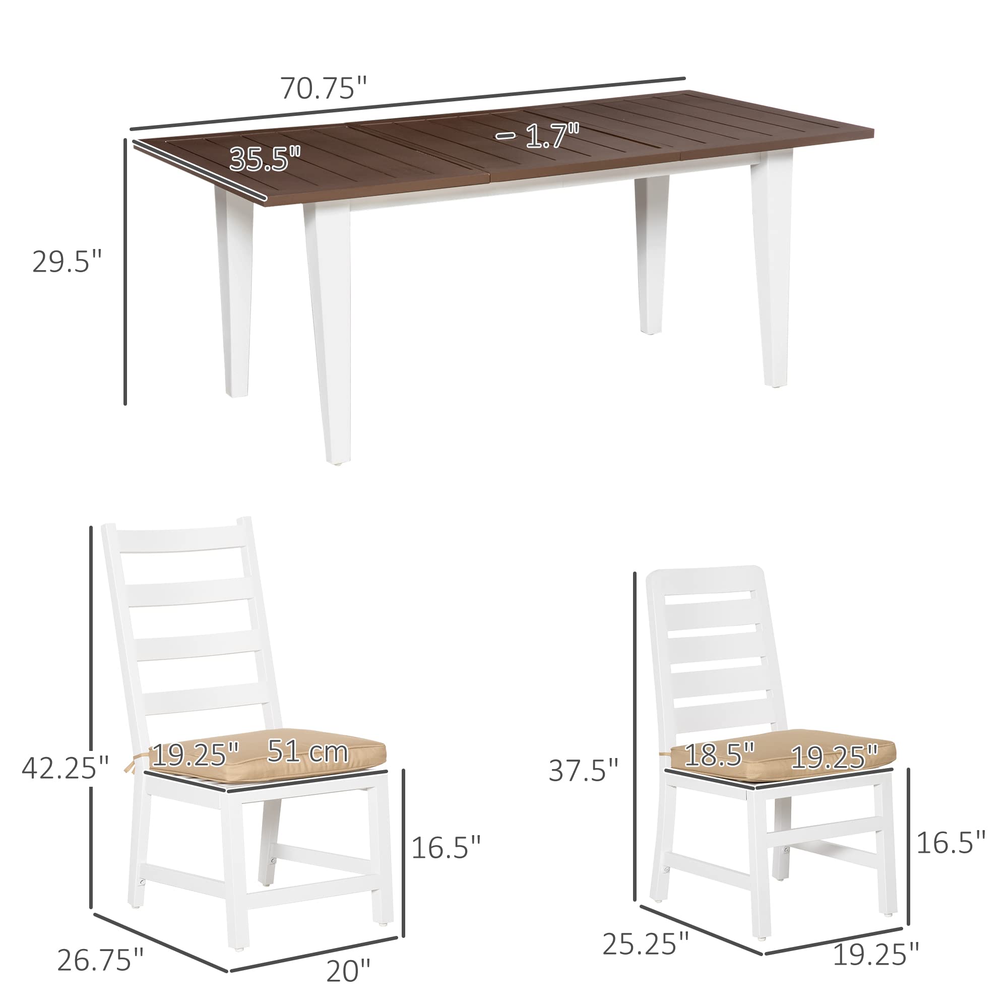 Juego de comedor de patio para 6, juego de muebles de exterior con mesa y sillas, cojines, agujero para sombrilla para jardín, patio trasero o junto a la piscina, beige 7