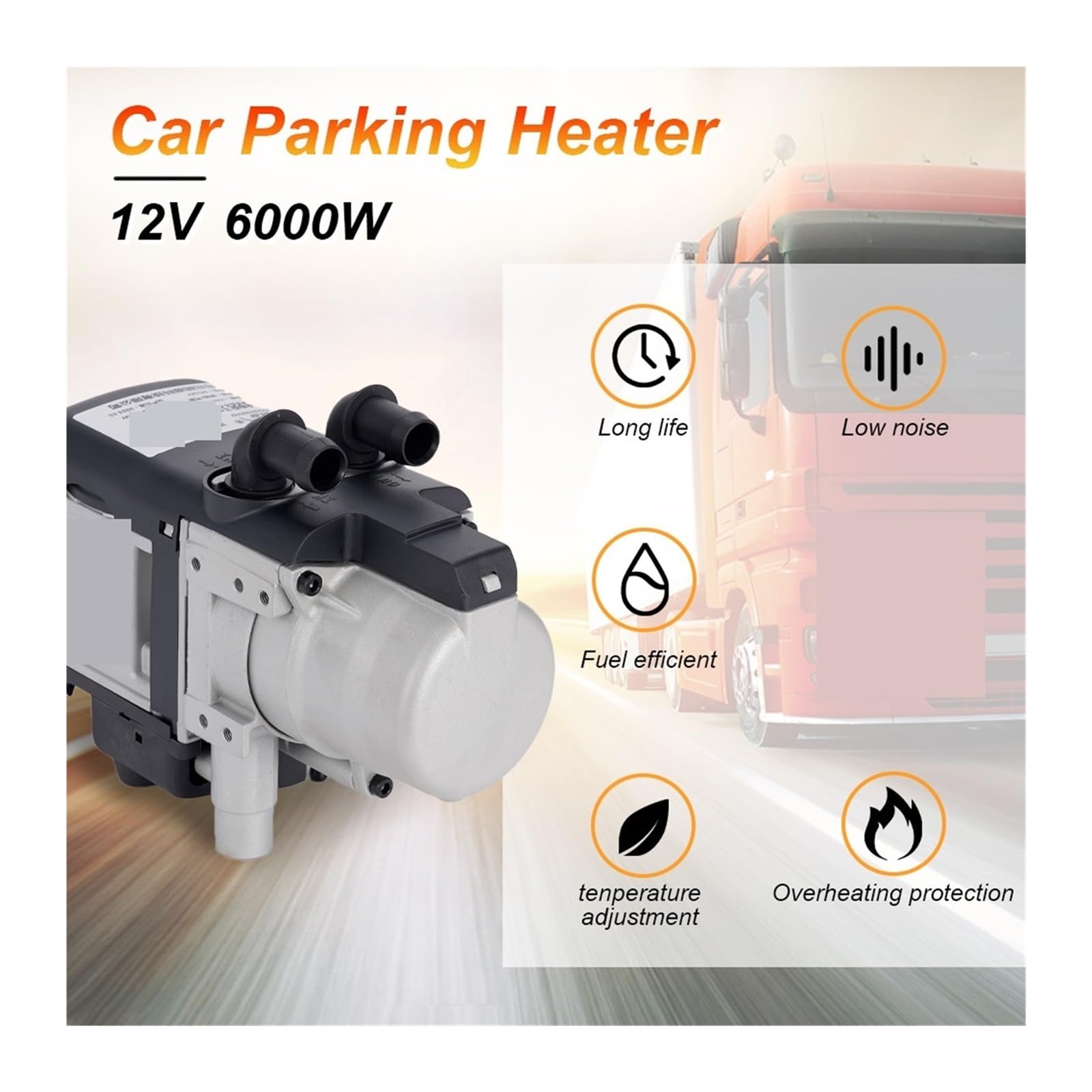 12V 6KW Podgrzewacz Paliwa Diesel Płynny Benzyny Przełącznik LCD Tłumik + Pompa Wody Urządzenie Ogrzewania Postojowego Do Ciężarówek Van Samochodów Łatwy w instalacji(One-way remote)