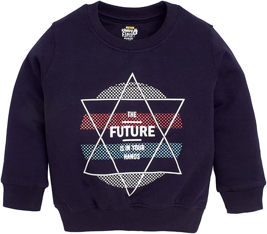 Hopscotch Boys Cotton Text Print Full-Sleeve Sweatshirt in Navy Color