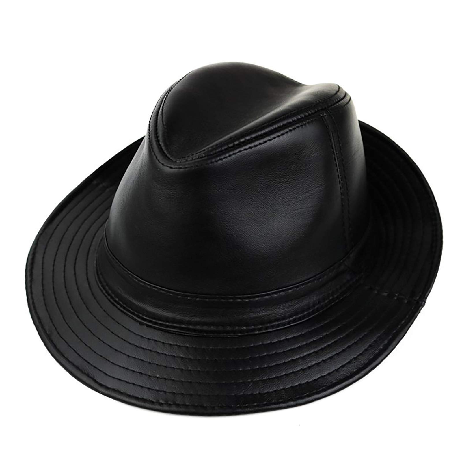 Sombreros de invierno, cuero jazz gorra hombres piel de oveja top sombrero ala de panama fiesta jugador de bolos