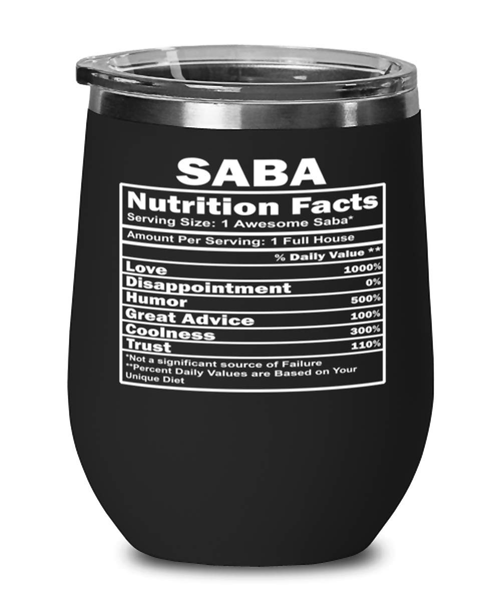 ODDITEES Funny Saba Wine Glass Saba Nutrition Facts 12oz Stainless Steel Black