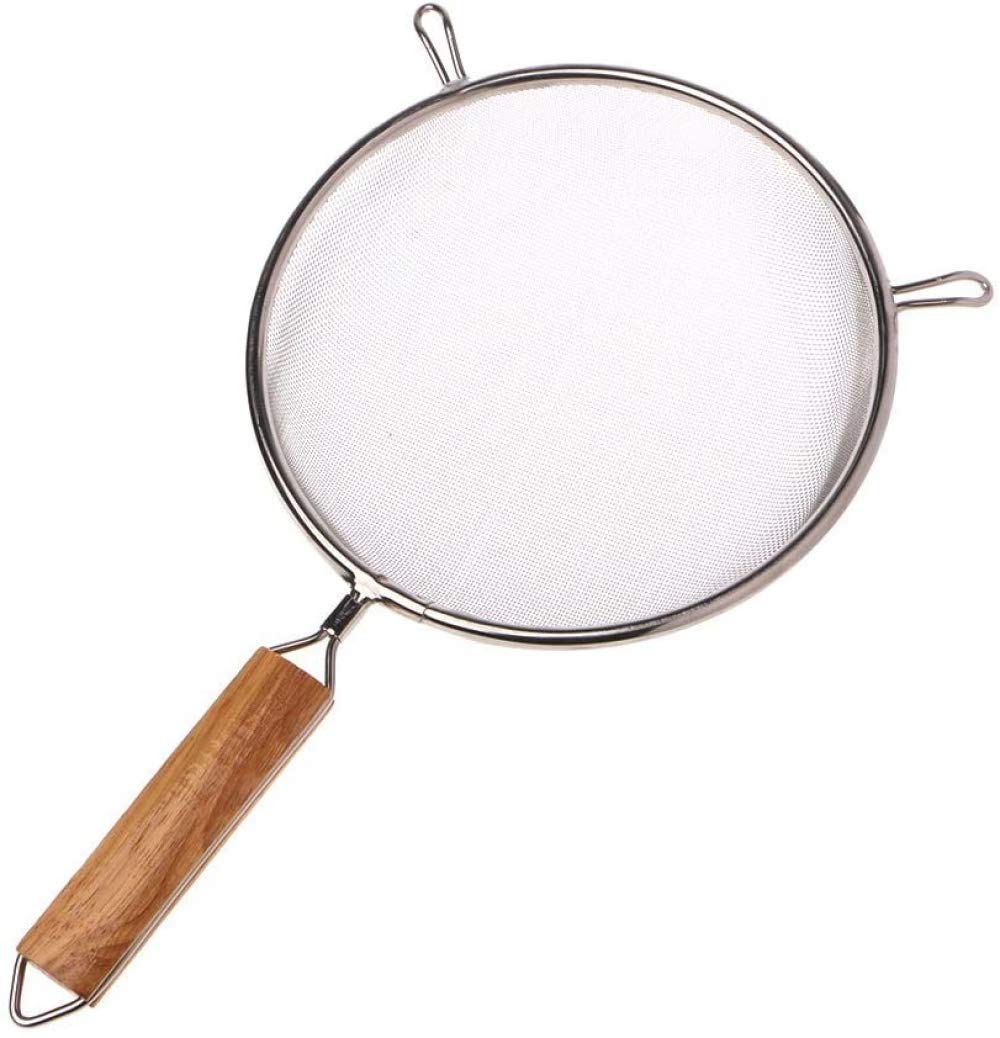 Colador de acero inoxidable Colador Colador Tamiz Cuchara de fideos de mango largo, Colador de harina, Colador de malla fina-18.5cm