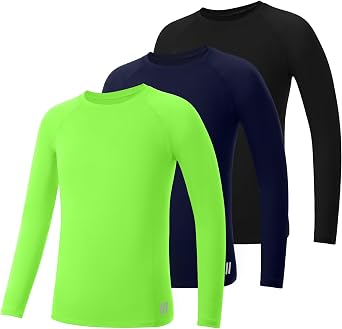 Youth Boys Compression Shirt, Long Sleeve Kids Athletic Undershirt Quick Dry Base Layers for Baseball Football Sports