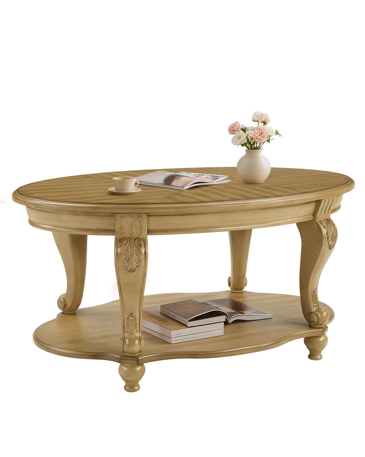 LKTART Round Coffee Table Antique Natural