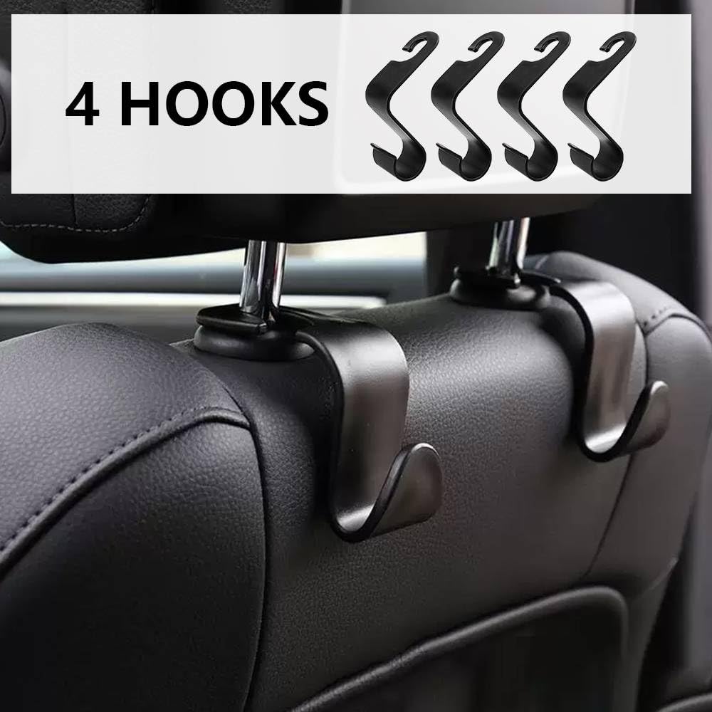 4 Pack Auto Hooks, Car Seat Organiser Hooks, Universal Car Handbag Hooks Strong Back Seat Headrest Hanger for Cloth, Grocery Bags, Backpacks (Black) — view 6