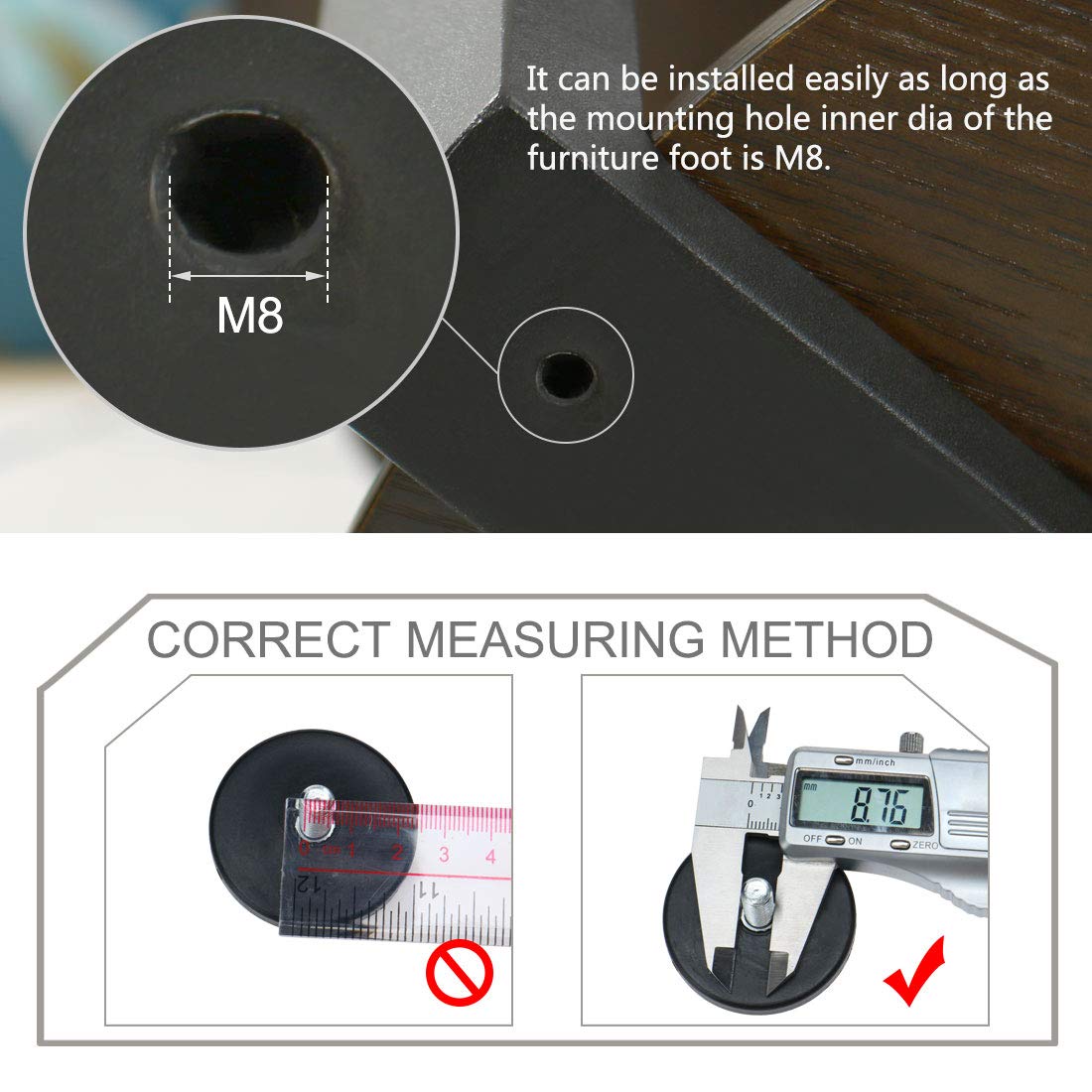 Sourcingmap M8 x 17 x 50mm Leveling Feet Adjustable Leveler Floor Protector Cover Pad for House Furniture Desk Table Chair Leg 20 Pack - Image 3