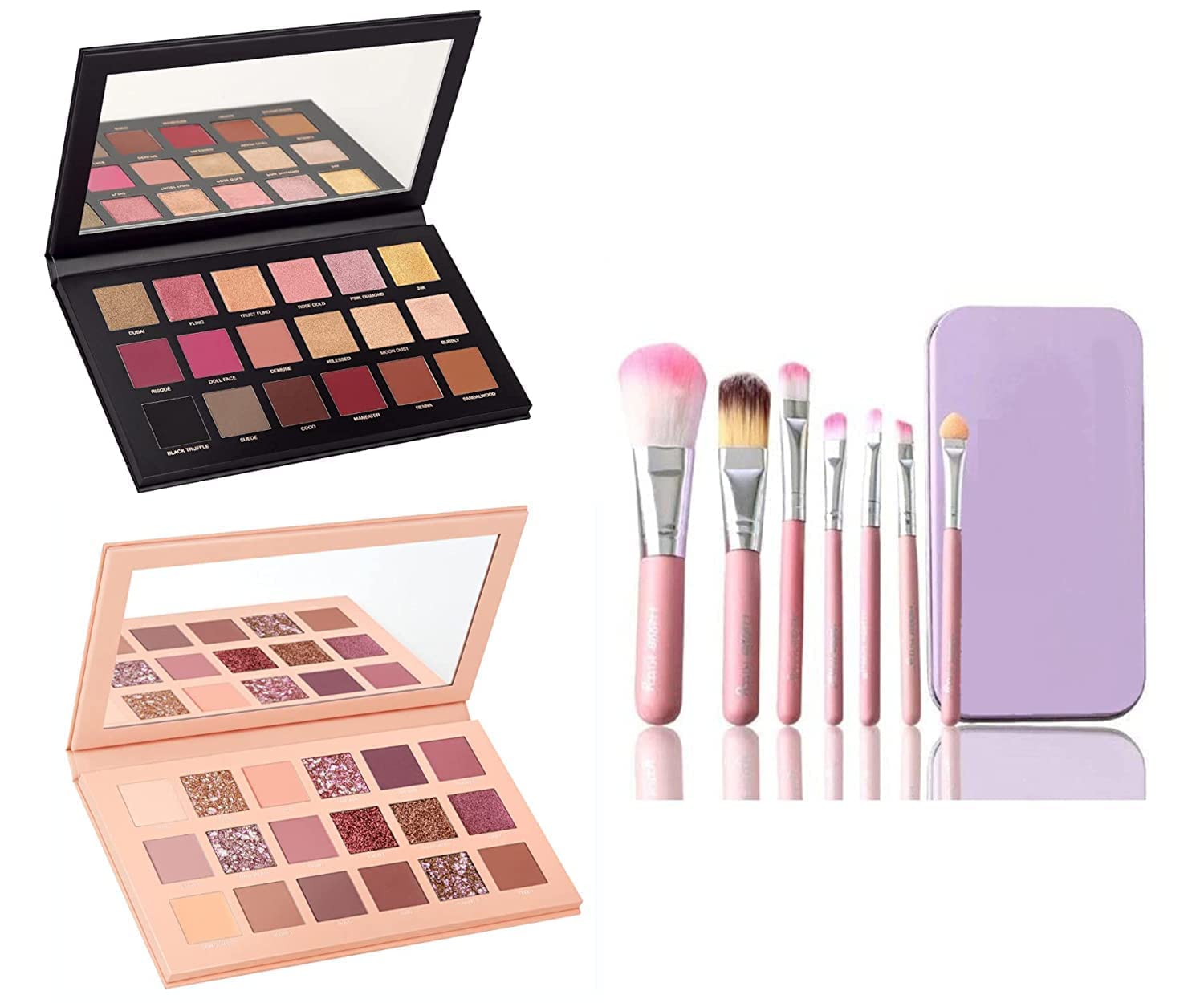 MASTADI Rose Gold Remastered Edition + Nude Edition Eyeshadow Makeup Kit (Combo of 2 Eyeshadow) Matte And Shimmers Finish + 7Pcs Pink Brush Set) (PACK 2)