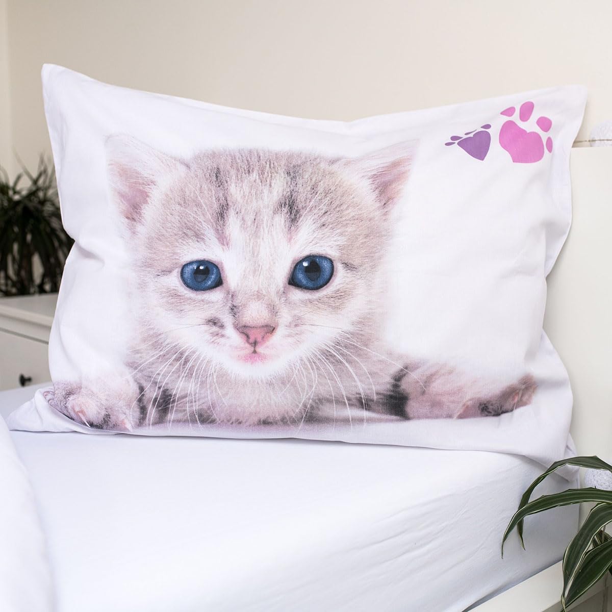 JFabrics Komplet pościeli dla kota 100% bawełna - poszwa na kołdrę 140x200 cm + poszewka na poduszkę