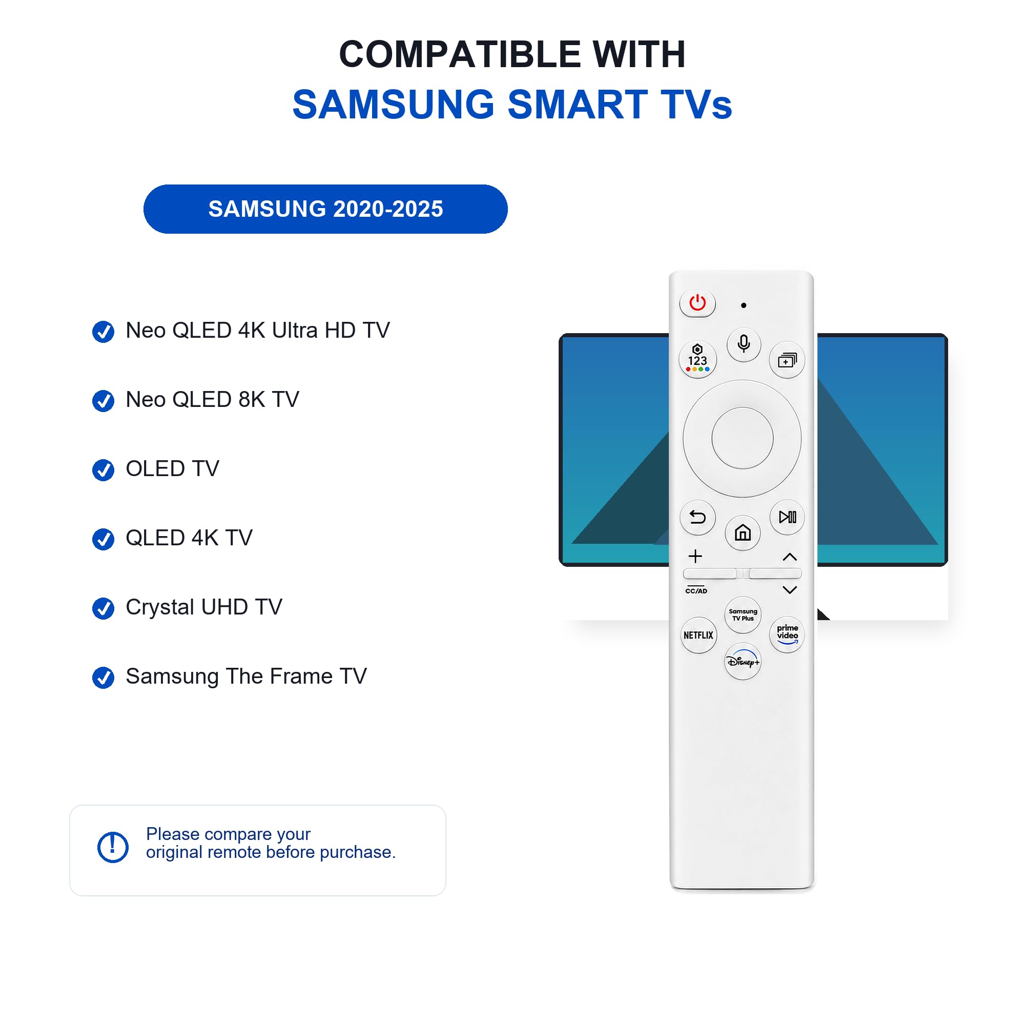 Telecomando per TV Samsung BN59-01385A, telecomando vocale di ricarica solare con 4 tasti di scelta rapida, ricaricabile USB-C, compatibile con Samsung Smart TV 2019-2025