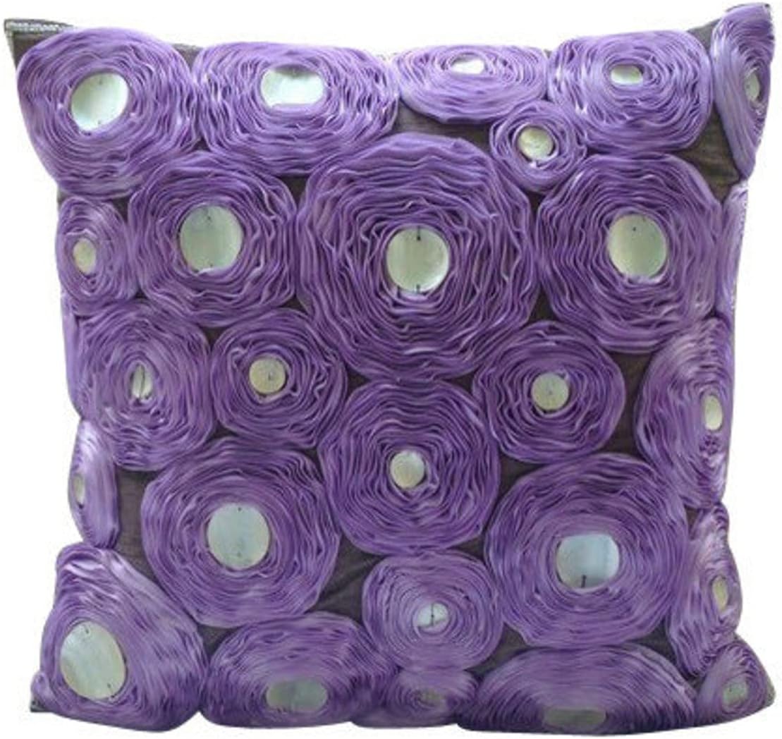 The HomeCentric Purple Cushion Cover, Ribbon Lavender Rose Flower