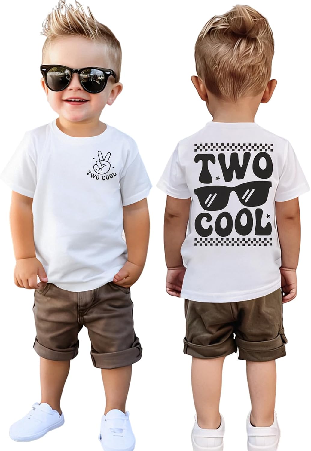 GLIGLITTR Two Cool Birthday Shirt 2nd Birthday Boy Tshirt 2 Year Old Toddler Boys Second Bday Party Short Sleeve Outfits Tops