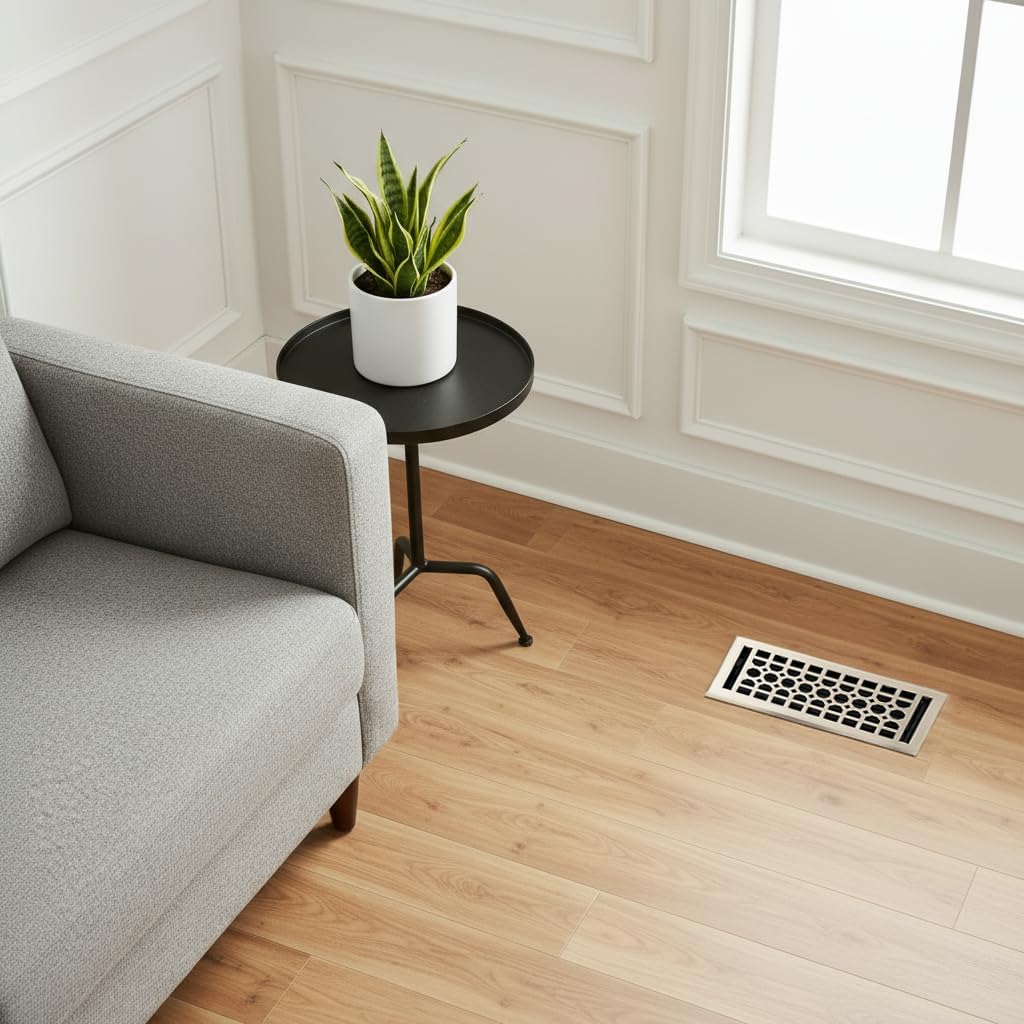 Empire Register Co, Decorative Air Vent Covers - 4x10 inch, Honeycomb Design, Brushed Nickel Finish, Heavy Duty Walkable Floor Register, Metal Damper Attached