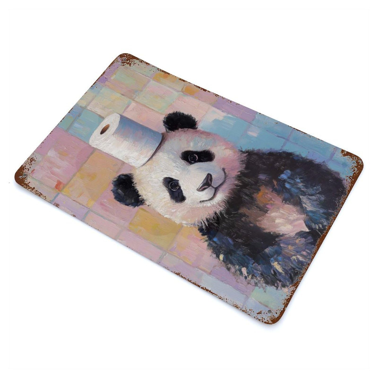 Panda with Toilet Paper Hat Rusty Metal Tin Sign 11.8"x7.9", Ideal for Pub, Kitchen And Man Cave Decor