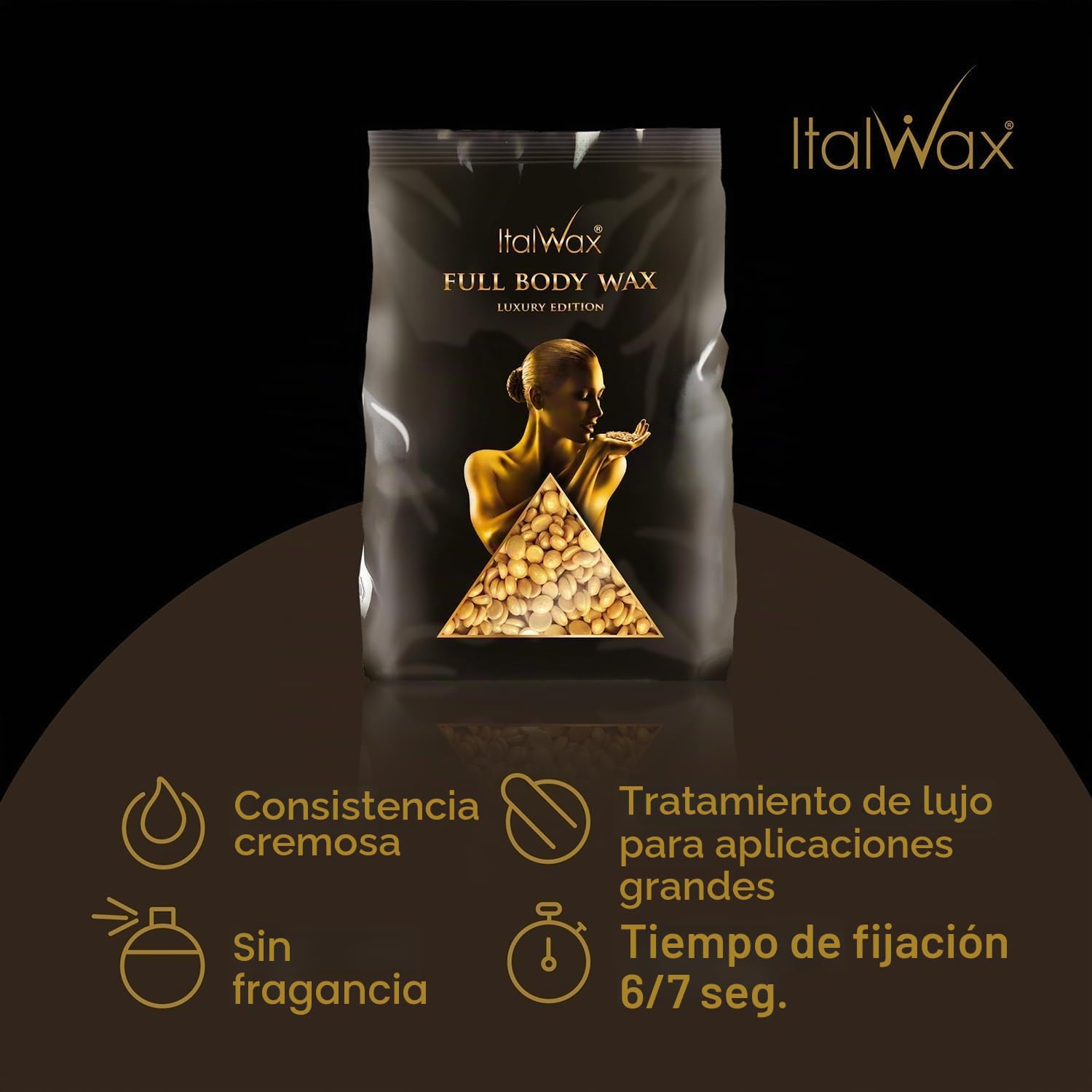 Italwax Luxury Full Body - 1 kg - Cera elástica en perlas para depilaciòn sin bandas - Fórmula sintética ideal para pieles sensibles - Adecuada para la depilación de todas las partes del cuerpo