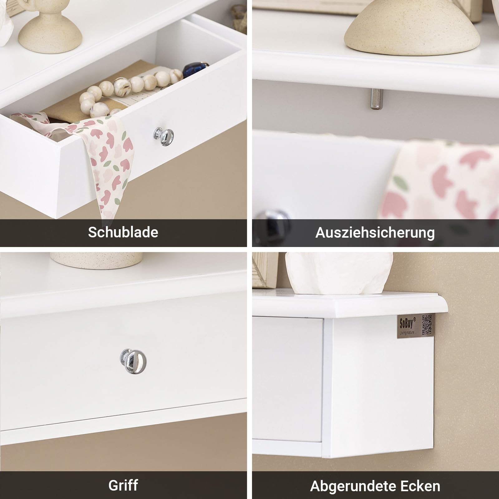 SoBuy FRG43-W Wandschrank Hängeschrank Badezimmerschrank Wandregal Hängeregal Wandgarderobe mit 2 Schubladen BHT ca: 64x10x15cm
