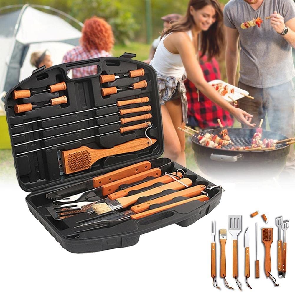 18 Pezzi BBQ. Strumenti Set Manico in Legno in Acciaio Inox BBQ. Strumenti for Regali di Compleanno di Natale - Utensili Grill Set Ideal Gritting Regali for Uomini Dad Donne