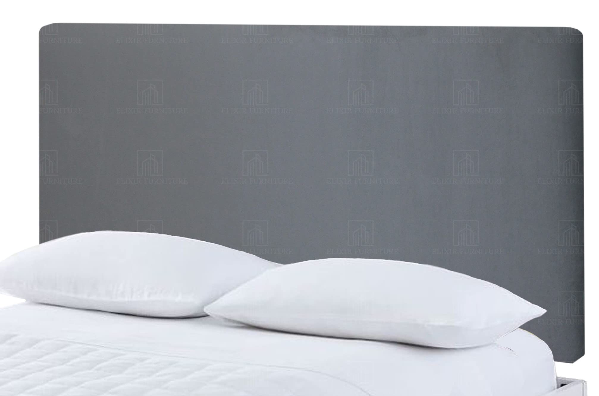 Victoria Plain Headboard Divan Bed Bedroom Decor Hotel Furniture Plush Velvet Fabric (Grey, 4ft6 Double)