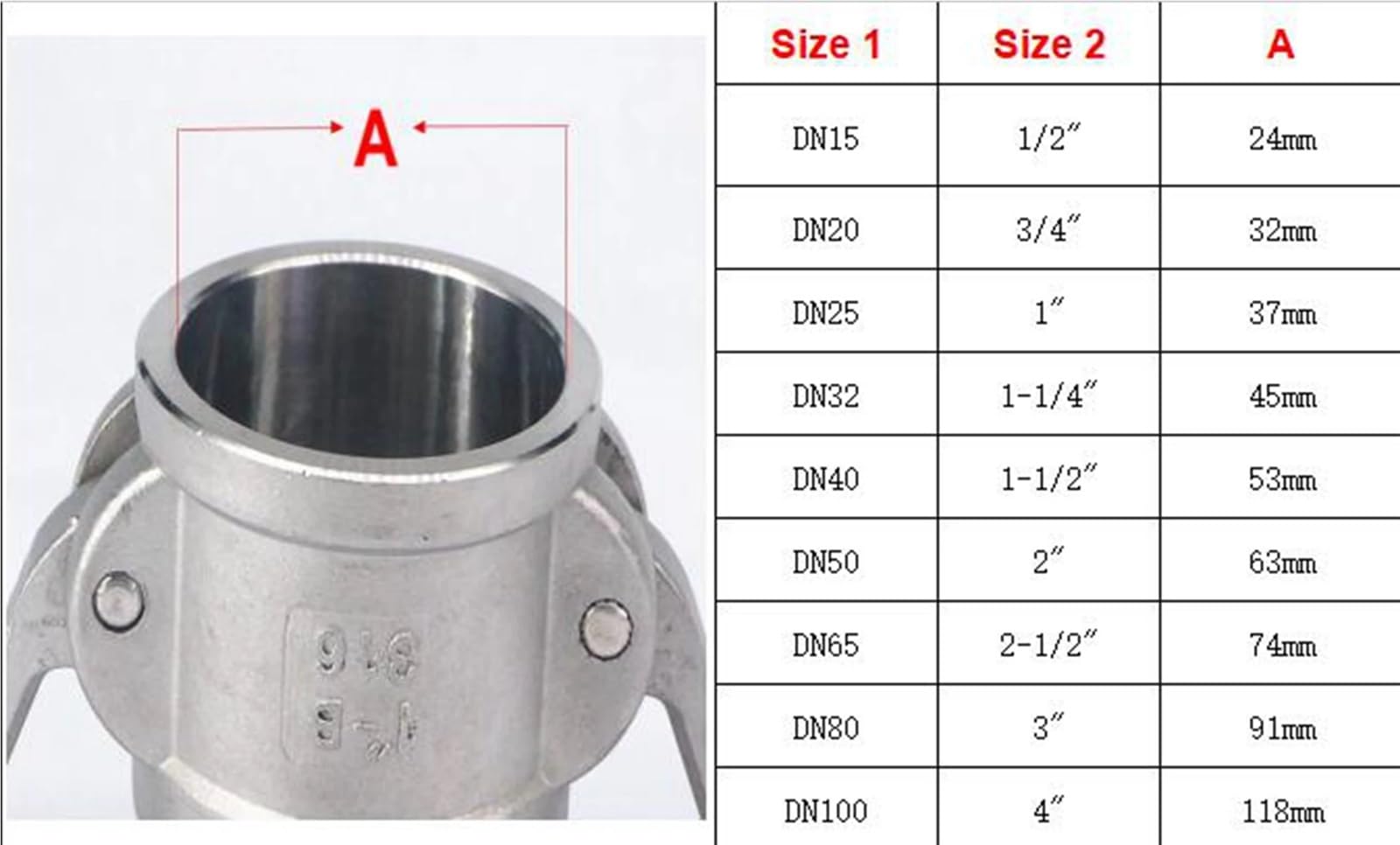 1/2"- 3" Hose Barbed 304 Stainless Steel Type C Socket Camlock Connector Groove Union Quick Fitting Wrench(2")