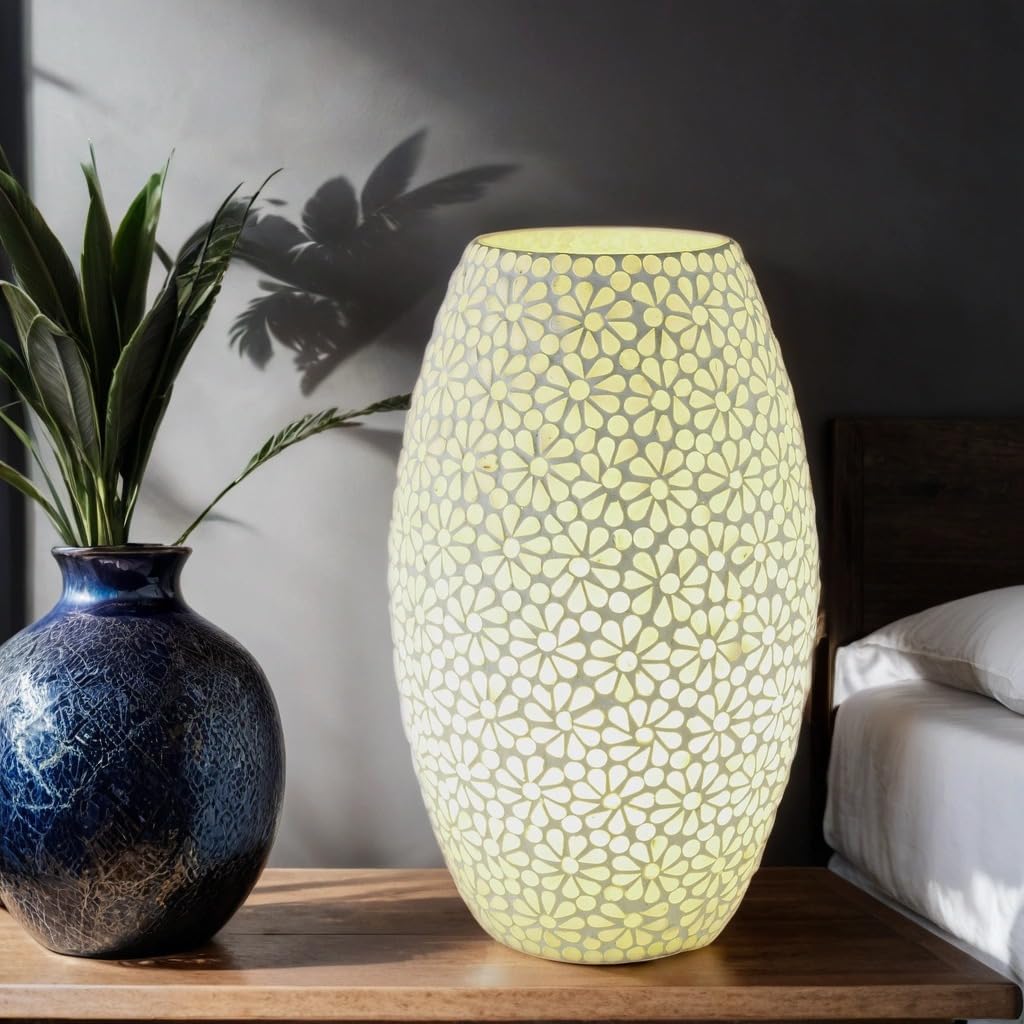 Mesa Boho y lámpara de noche de vidrio con patrón de mosaico Tiaga -1-