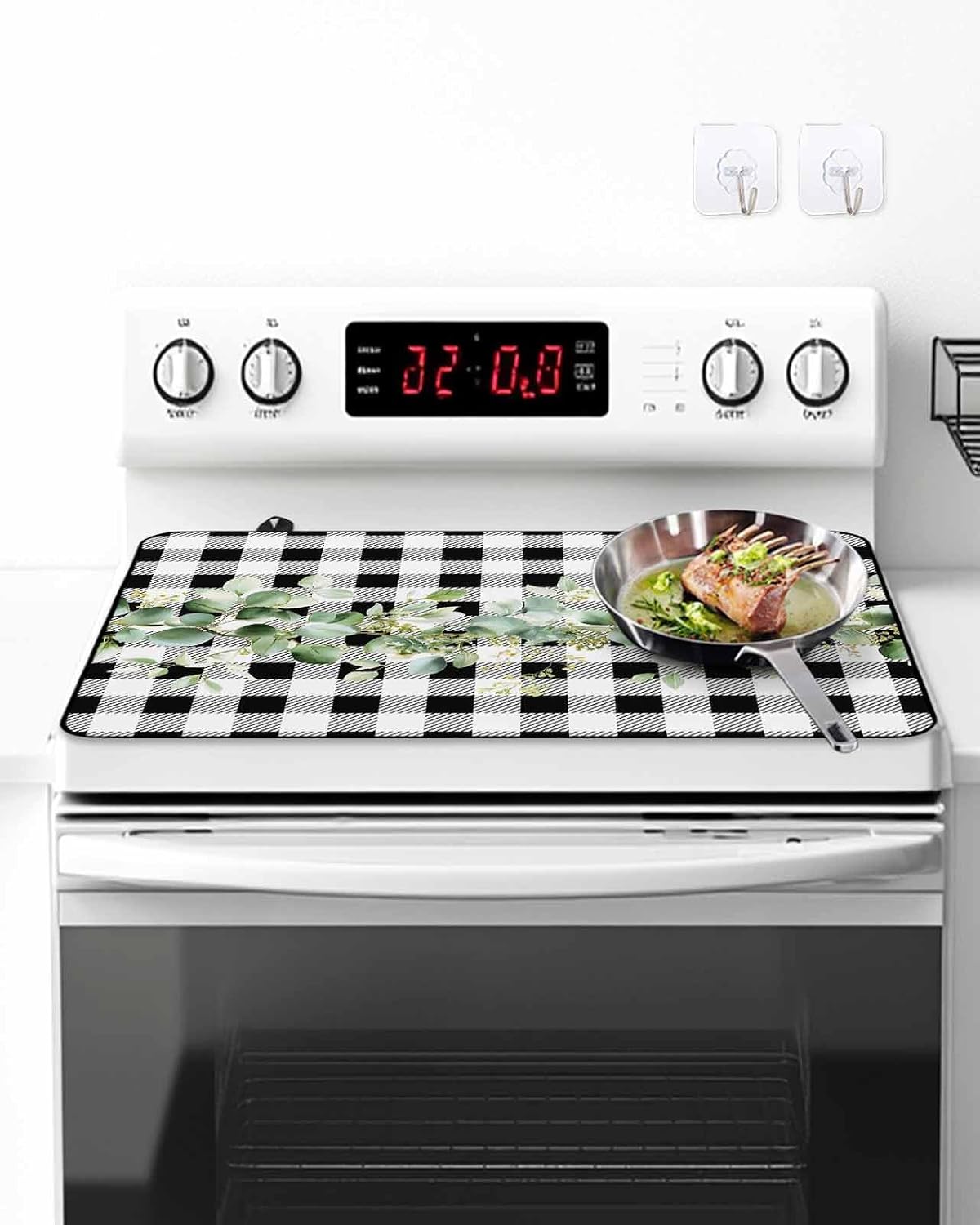 Stove Top Cover Eucalyptus Leaves Stove Cover for Electric Stove Top Leaf Vines Black Buffalo Plaid Glass Cooktop Covers Anti-Slip Mat Heat Resistant Countertop Protector Kitchen Decor 28.5"x20.5"