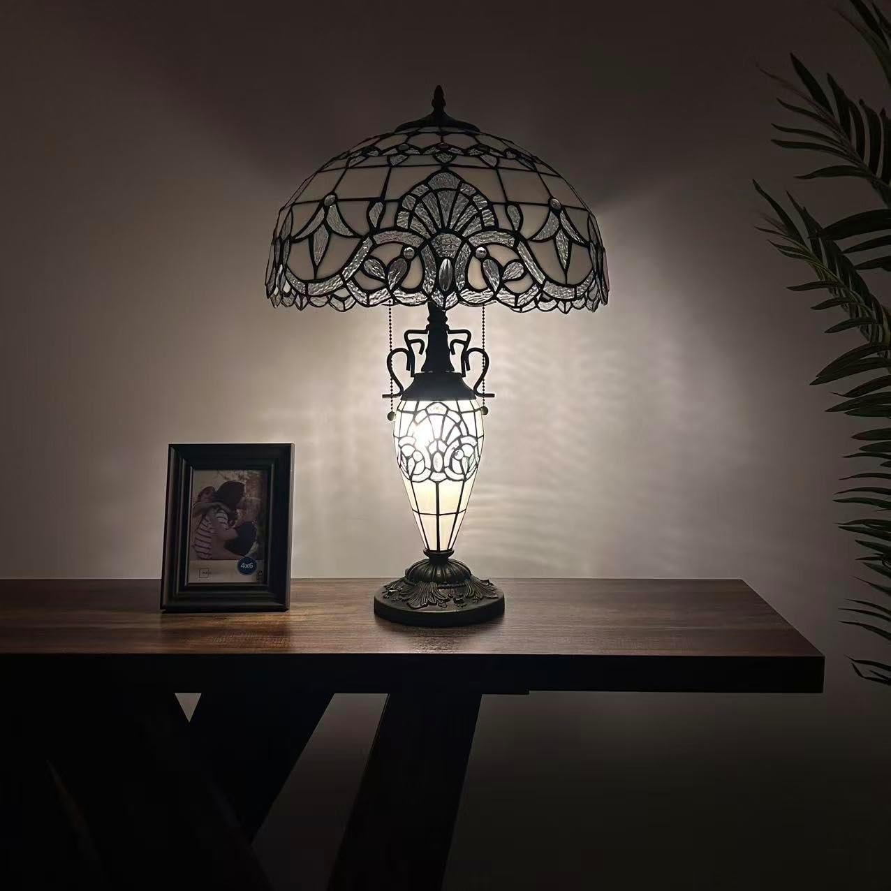 White Stained Glass Table Lamp Glass Shade and Bease Included LED Bulbs for Living Room Bedroom Bedside 16" W*16" D*24" H