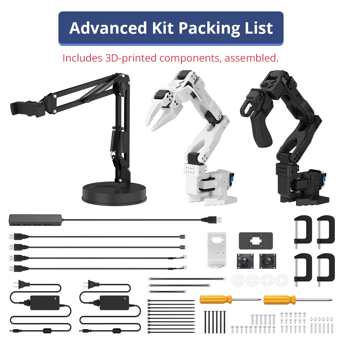 Hiwonder SO-ARM101 - Kit de brazo robótico AI de aprendizaje de imitación de código abierto, brazo robot de 6 ejes, 12 servomotores de bus de alto par, reconocimiento de visión AI (kit avanzado, parte