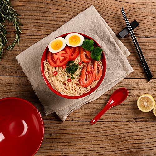 Annie's Kitchen Japanese Ramen Bowl Set Of 4 Naruto Ramen Bowl With Chopsticks And Stands - Large Ramen Bowls Pho Bowls And Spoons Set 16 Piece Melamine (Red) #TOP7