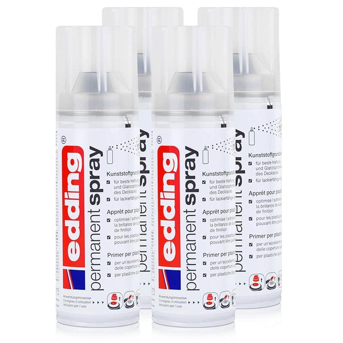 edding Permanent Spray Kunststoffgrundierung 200ml - Gleicht Unebenheiten des Untergrundes aus - Trocken und überlackierbar nach ca. 15 Minuten (4er Pack)