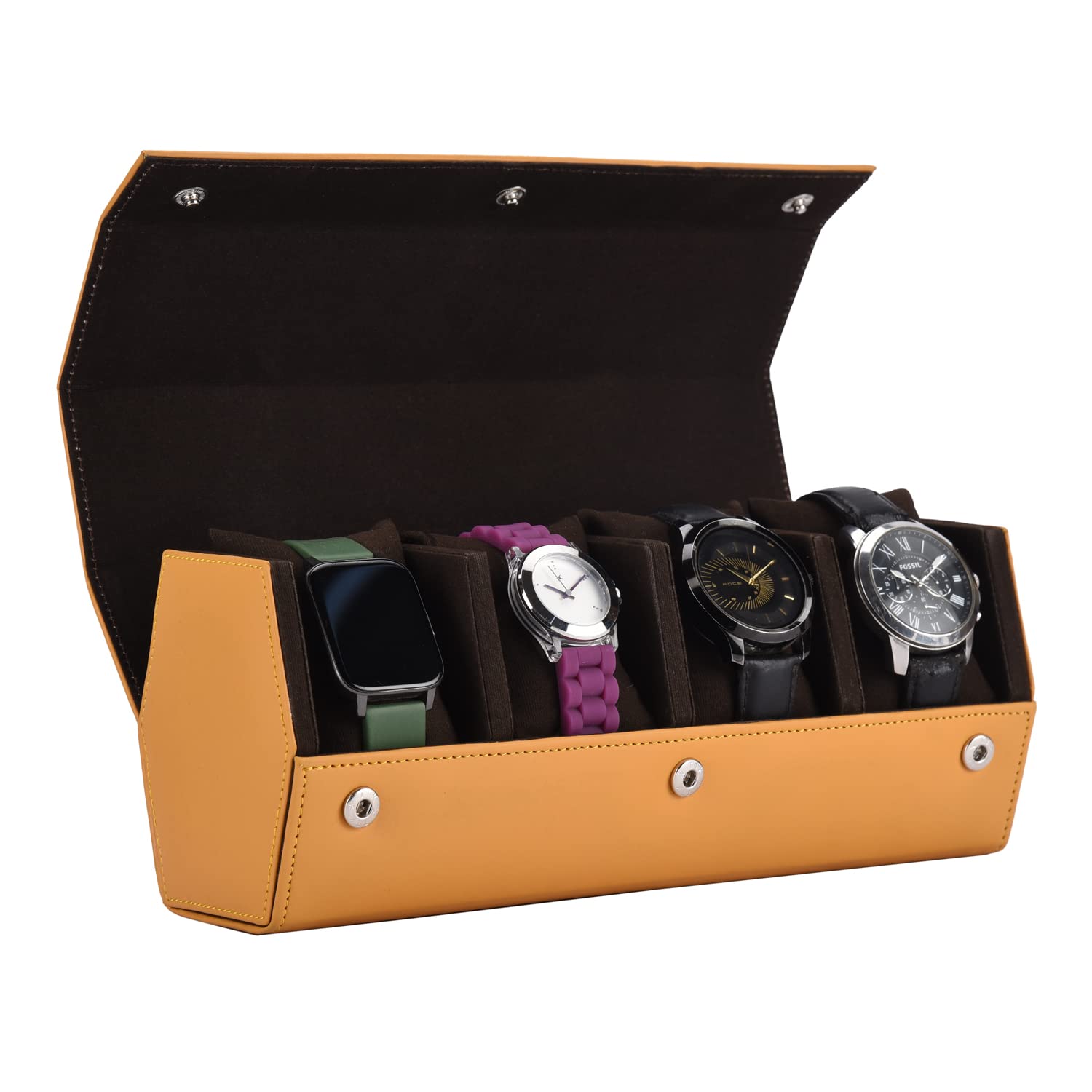 essart Sarvika collection Smart Watch Case for 4 watches for Men & Women PU Leather Watch Roll Organizer Watch box storage Case Watch Holder Pouch for Travel (WR-1024-Mustard) (B0BQC691KM) Amazon Price History, Amazon Price Tracker