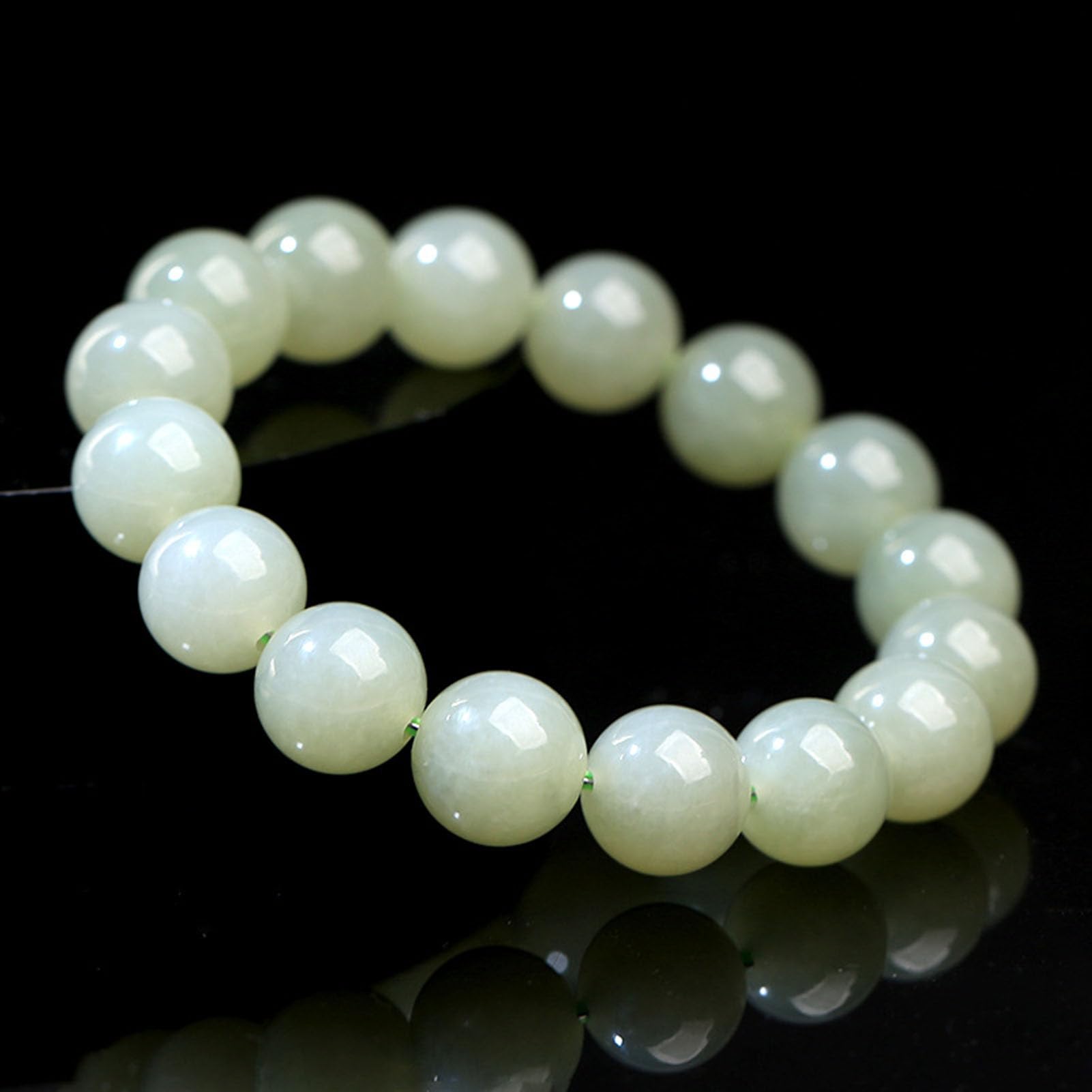 Pulsera de Jade curativo Hetiano para Mujer, Riqueza y Prosperidad, Fengshui Hecho a Mano para Hombres, Pulseras elásticas con Piedras Preciosas Naturales, Cuentas Piedra Redondas,8MM