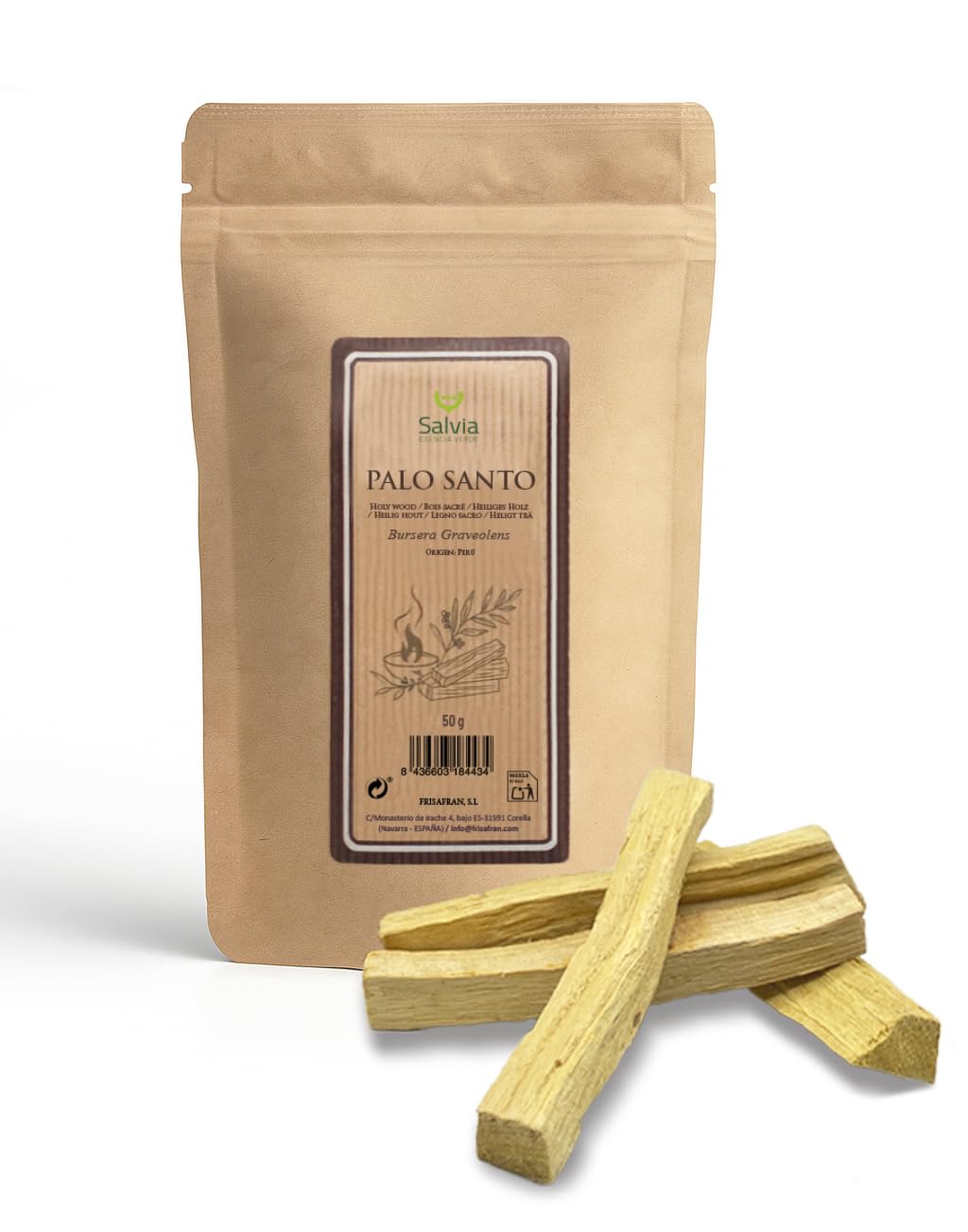 Salvia Palo Santo | Natural Incense 50G | 5-7 Unt | Incense Sticks | A Tree Species That Burns Well | Authentic From Peru | Sacred Wood | Holy-Wood | Aromatic | Pure-Wood For Energy Cleansing