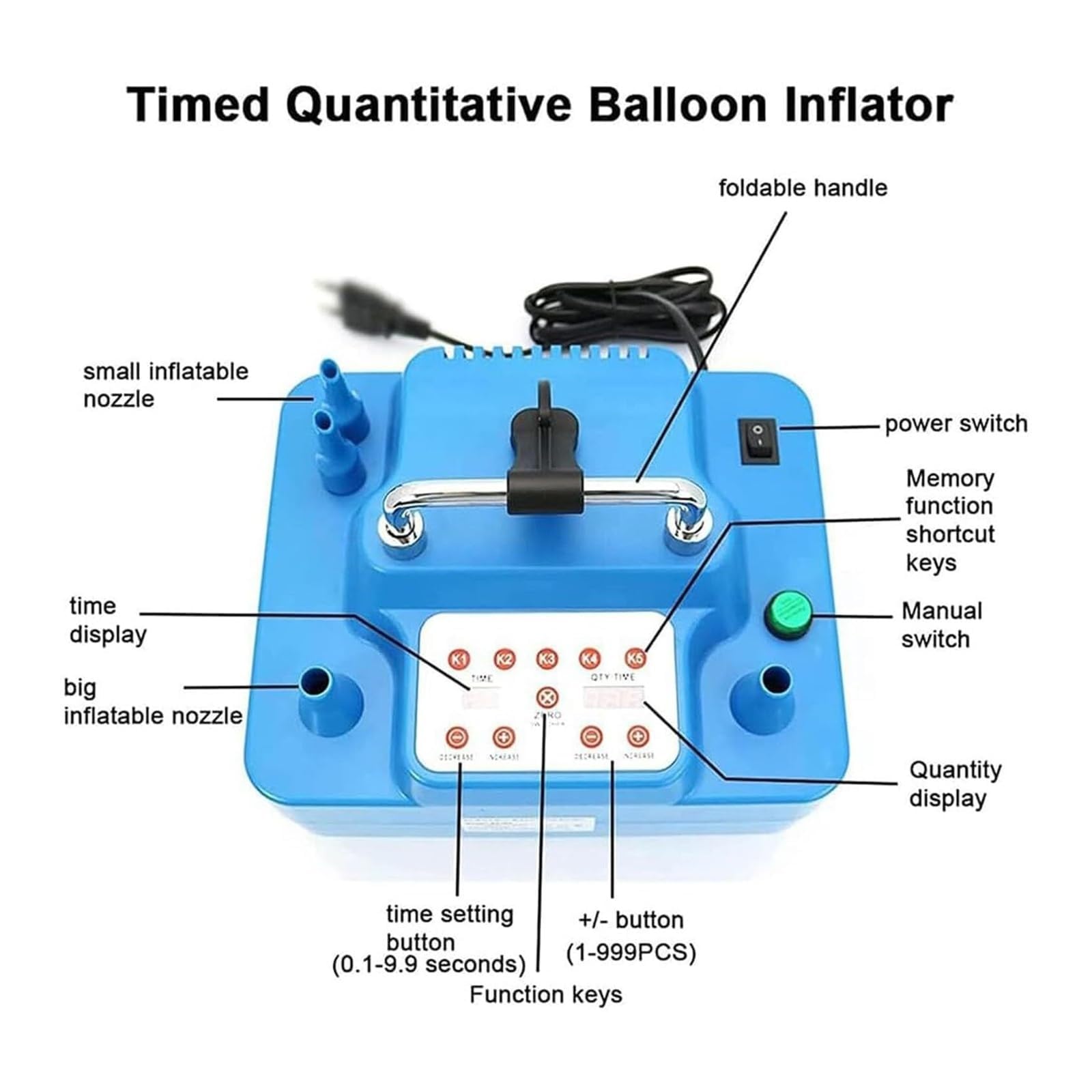 Bomba Eléctrica Para Globos de Aire, Inflador Automático de Globos de 800 W con Doble Boquilla e Interruptor de Pie, Ajustes de Inflado Temporizados y Cuantitativos, Bomba Eléctrica Para Globos