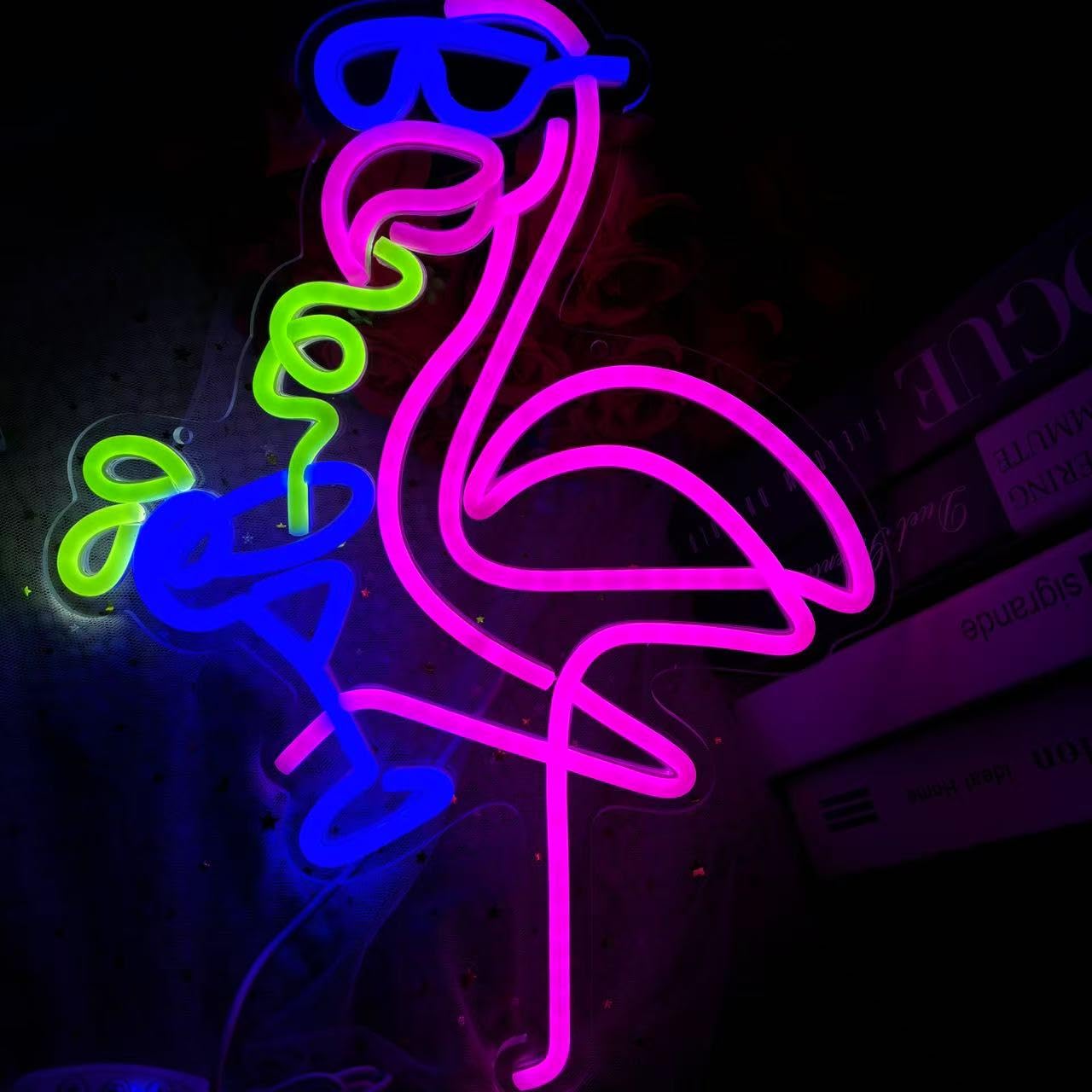 Xusdamyj Flamingo Neon Sign, Neon Light, Led Sign for Bedroom Flamingo Cocktail Sign, Pink, 40x20x1 cm / 15.8x8x0.39in - Image 4
