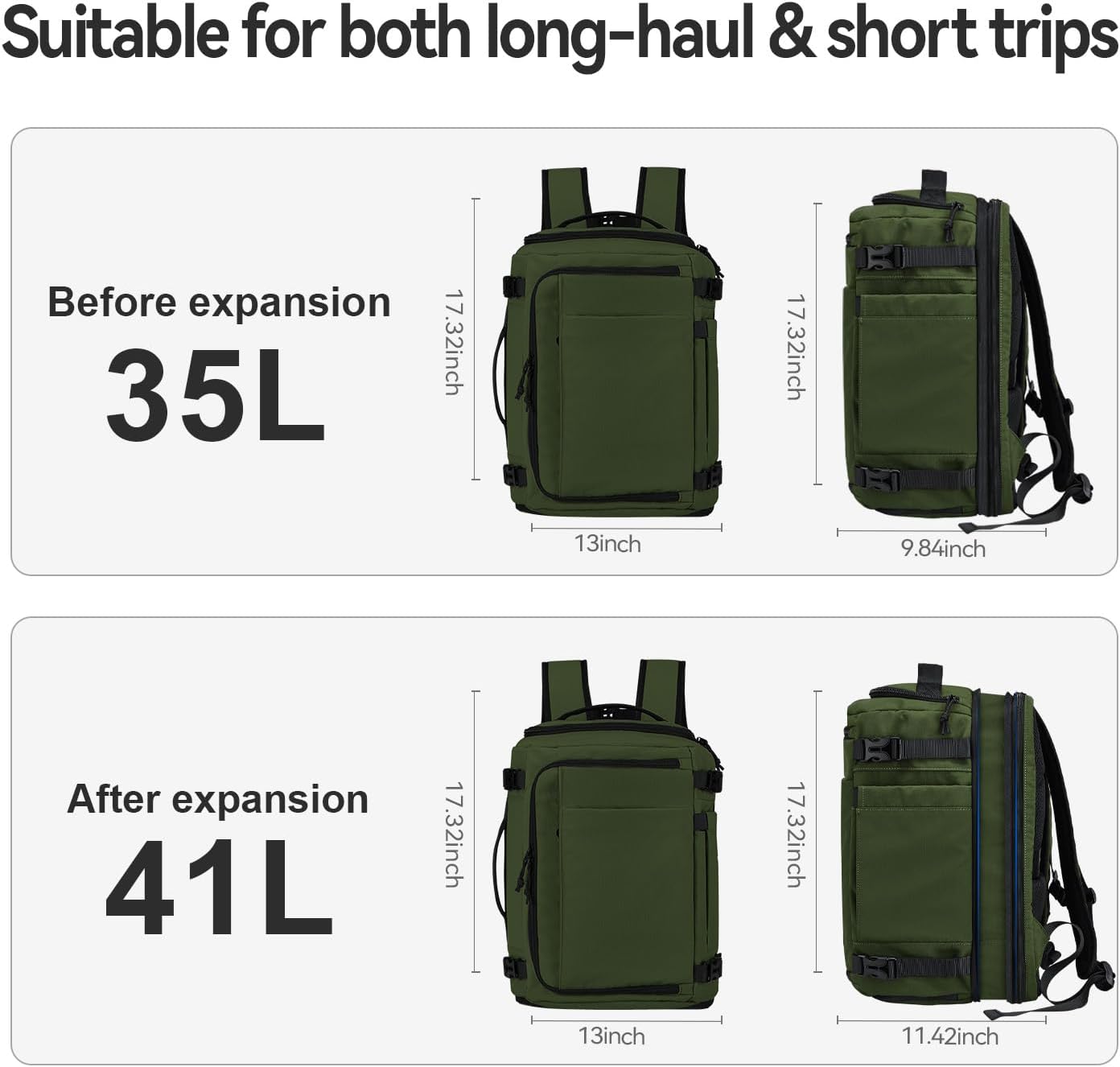 Carry On Travel Backpack with Shoe Compartment Flight Approved Laptop Backpack Expandable Work Business Backpack for Women Men Casual Daypack, Dark Green - Image 5