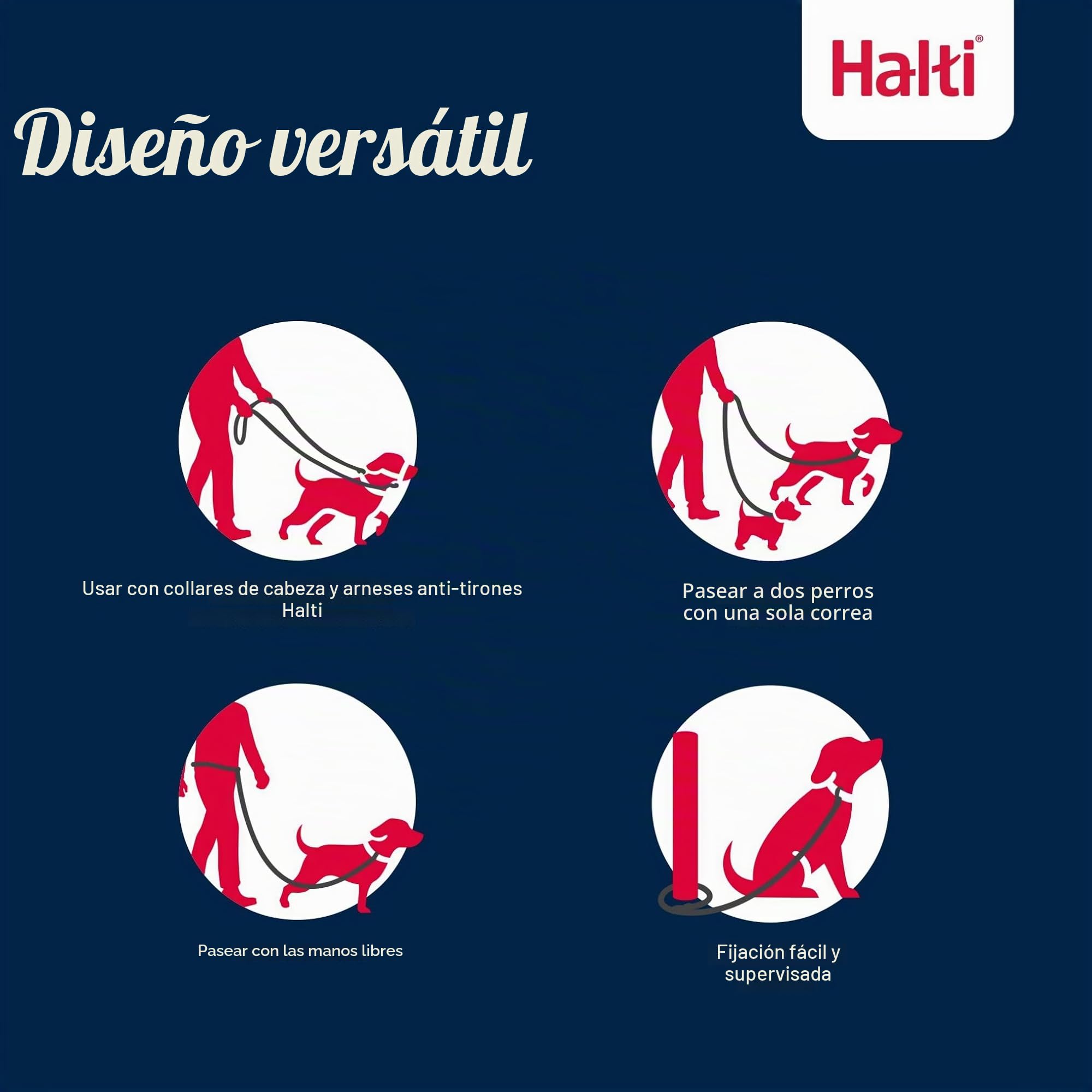 HALTI - Arnés antitirones tamaño mediano y correa de entrenamiento HALTI tamaño grande, paquete combinado negro - Evita que tu perro tire de la correa. Ajustable, ligero y fácil de usar. Adecuado para