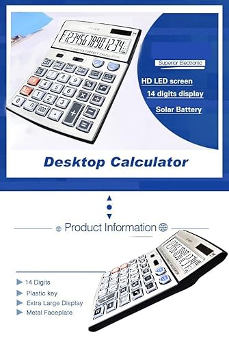 Professional Standard Large Desktop Calculator,Office/Business/Electronic Calculators With 14-Digit Large Display, Solar And Aa Battery Dual Power(White) #TOP5