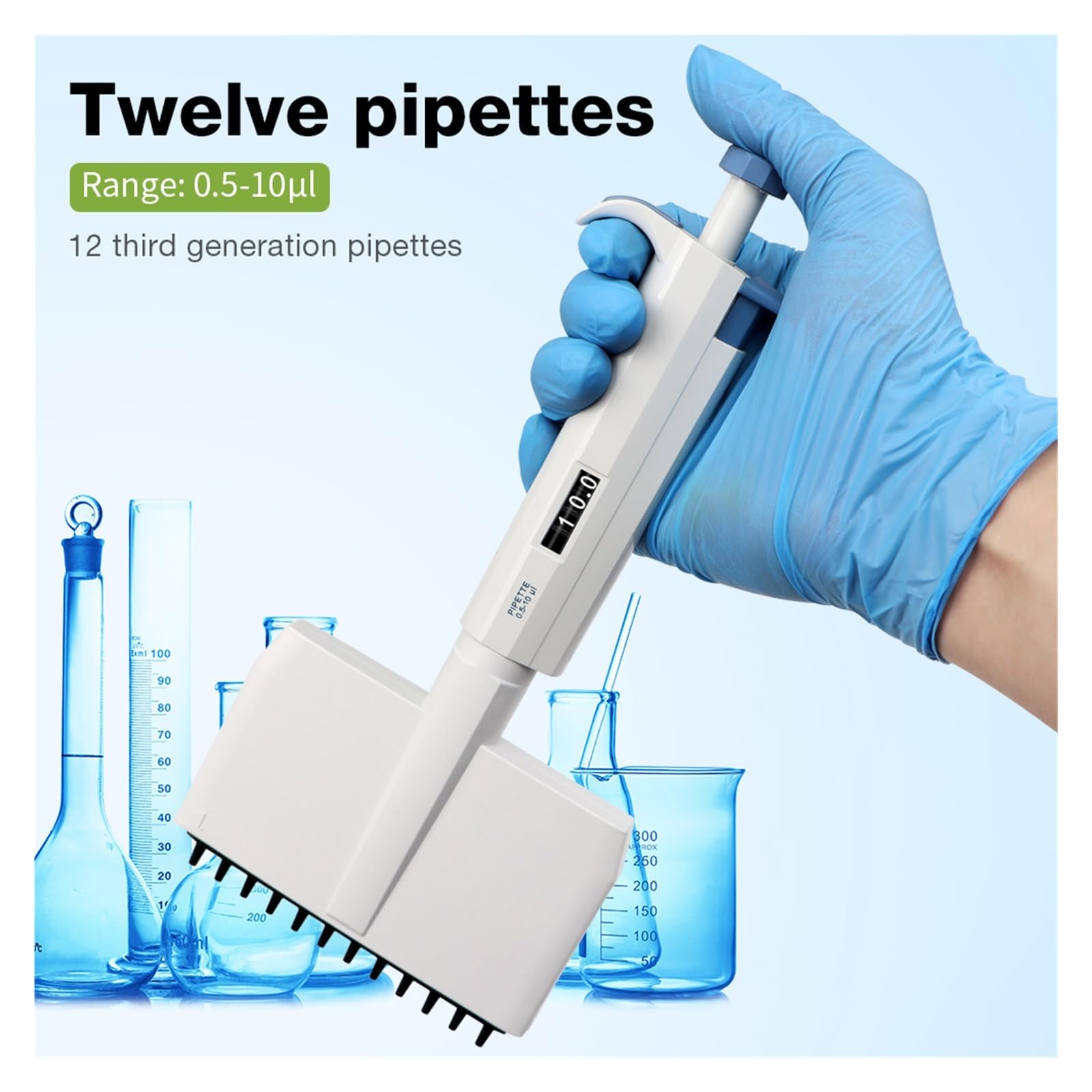Pipeta, Pipeta 12-kanałowa z możliwością regulacji 0,5-10ul, wielokanałowa pipeta cyfrowa laboratoryjna, wysoka dokładność