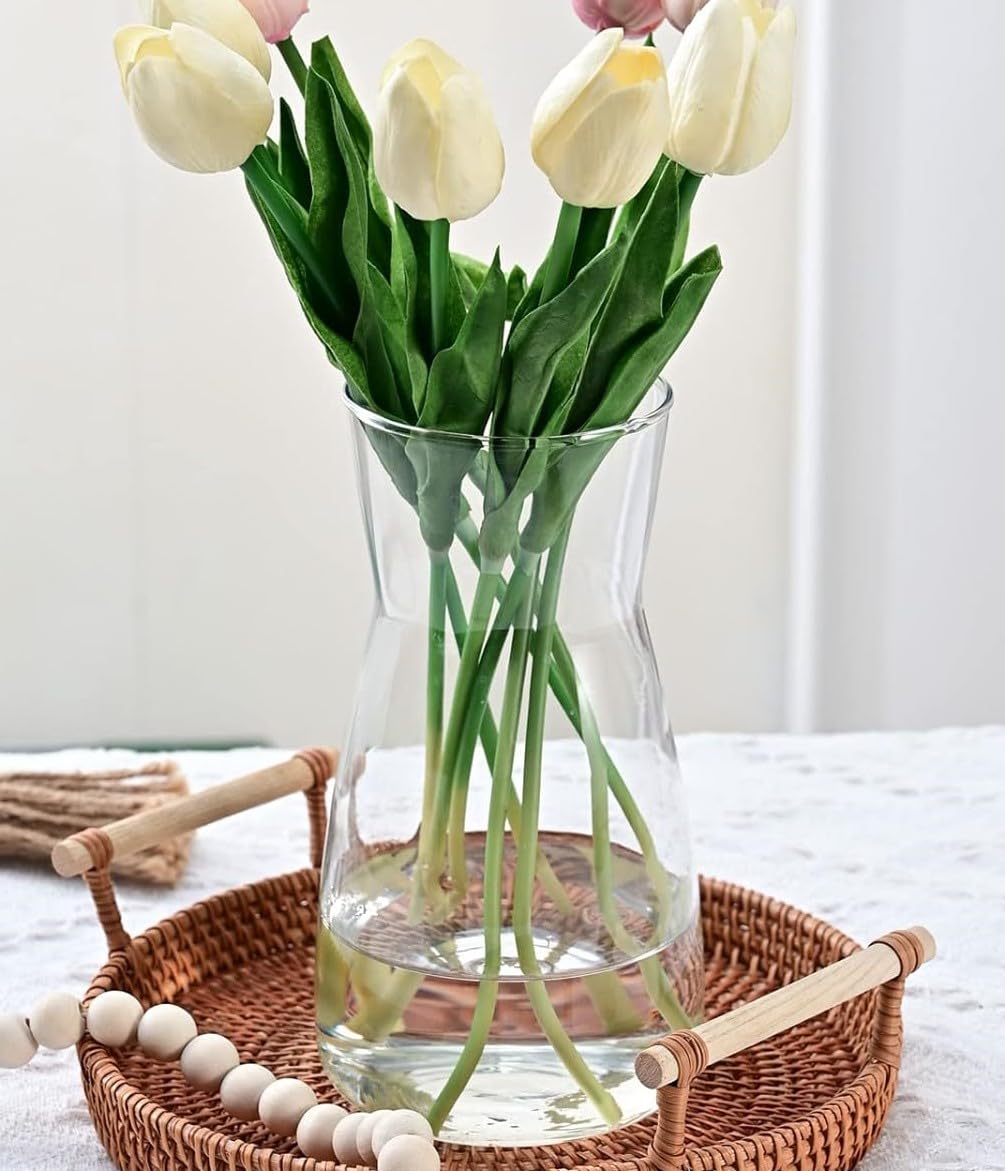 Premium Quality Clear Decorative Glass Flower Vase - Rustic Home Décor for Modern Farmhouse, Ideal Shelf, Table & Entryway Decor, Patented Design, White