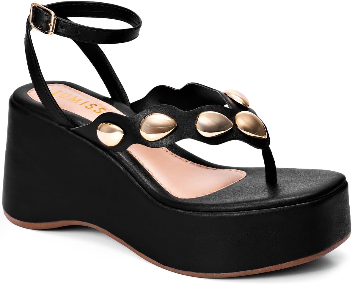 Sandália Feminina Anabela Plataforma Confortável Tachas