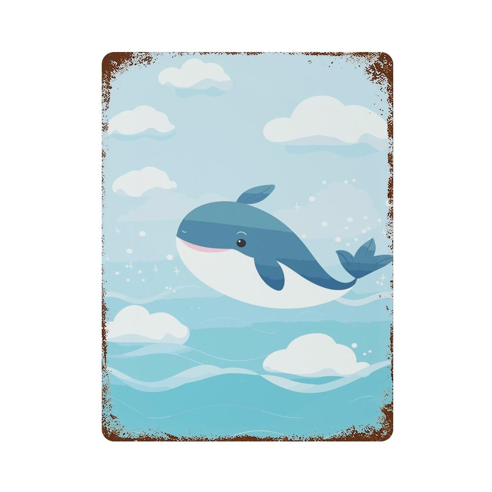 Cute Whale Kawaii Nursery Distressed Metal Wall Sign 15.7"x11.8", for Farmhouse, Kitchen And Entryway Decor, Rustic Home Decor