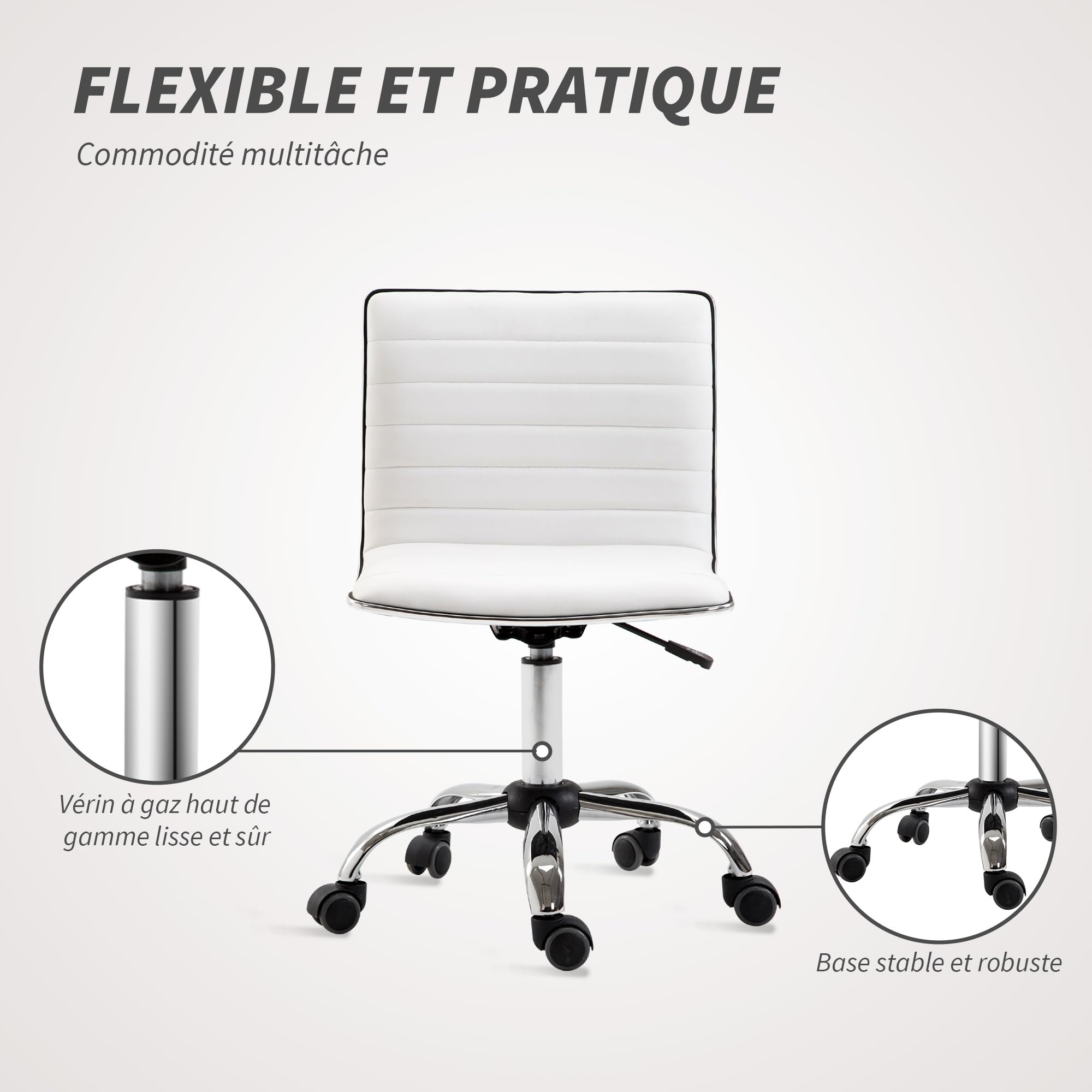 HOMCOM Chaise de Bureau sans Accoudoirs, Hauteur Réglable Réglable, Blanc