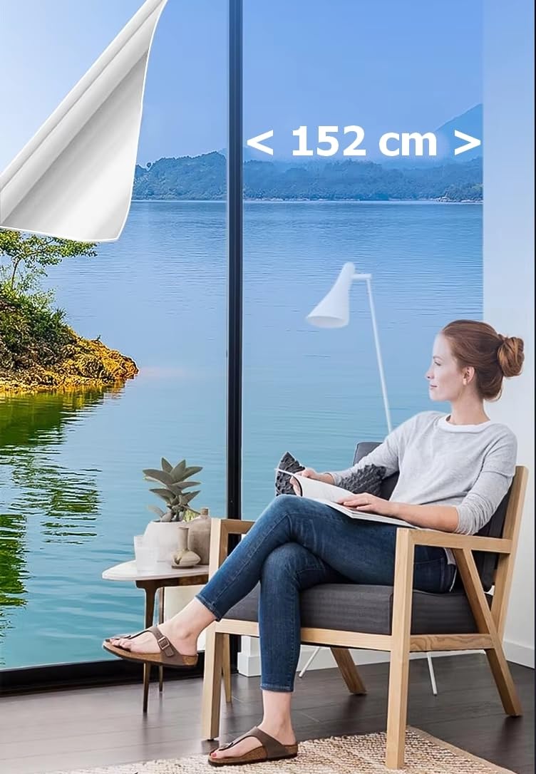Premium Sonnenschutzfolie für Fenster - Extra Breit 152 cm x 300 cm - UV-beständige Selbstklebende Silberfensterfolie - Sichtschutz und Anti-Sichtschutz (Silber, 152 x 300)