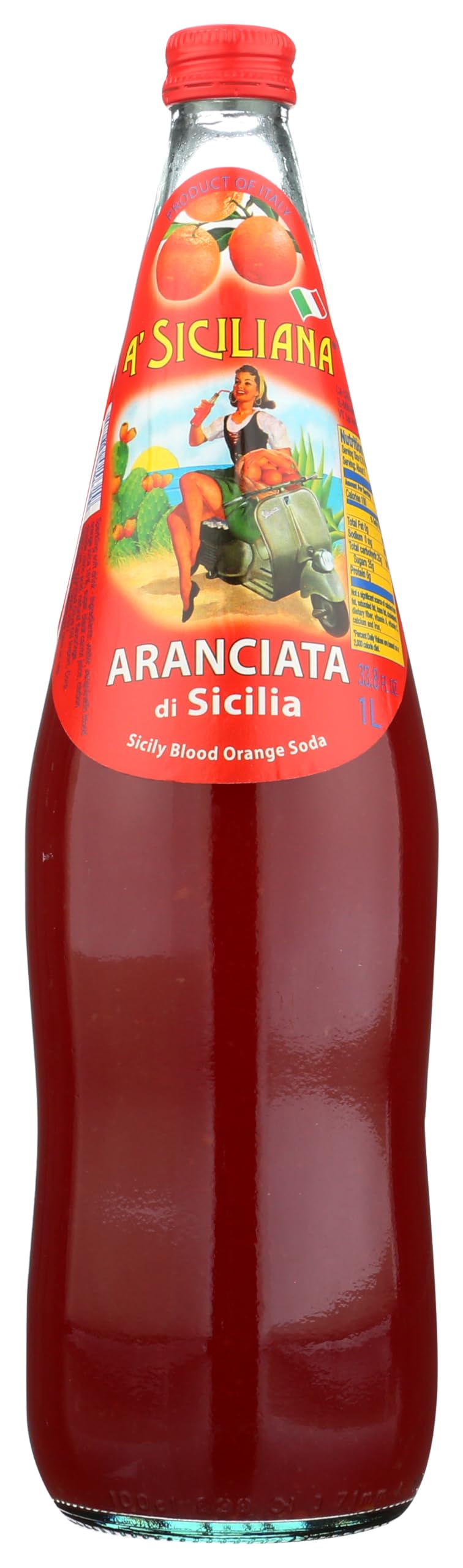 A' Siciliana Sicilian Sparkling Beverage - Refreshing and Delicious Italian Soda made with Sicilian Citrus - Authentic Imported Italian Beverage - Blood Orange 1 Pack 33.8 Fl Oz Glass Bottles
