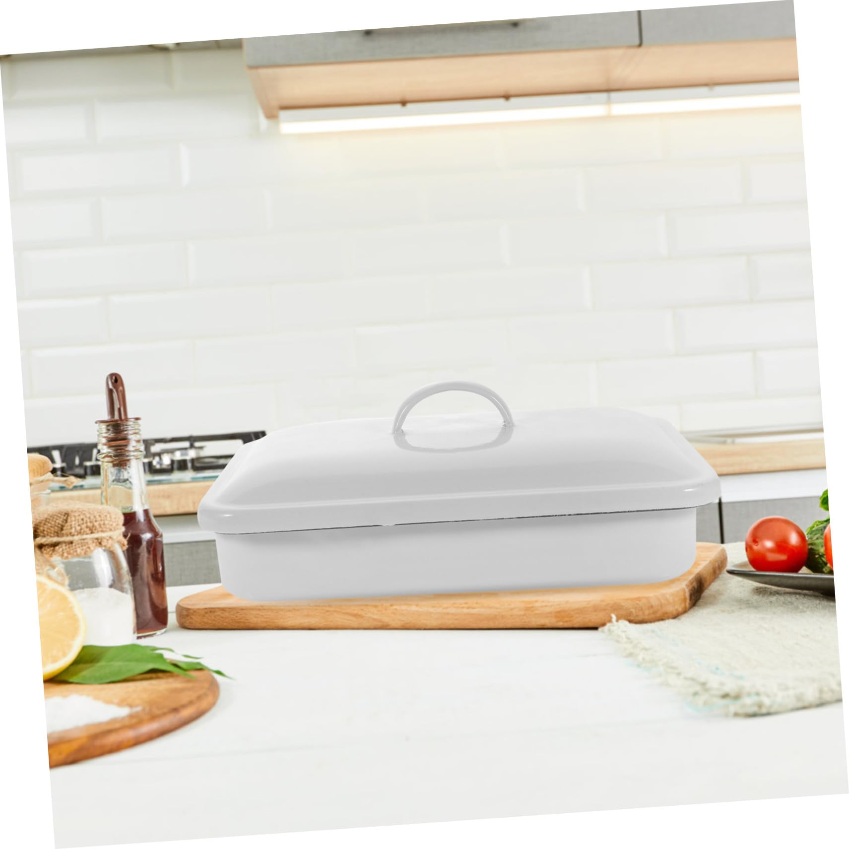 Weiße Emaille Brotbackform 30x20cm mit Hitzebeständiger Beschichtung Antihaft Backblech und 4 Stützpunkten als Backblech für Restaurant und Kuchenformen