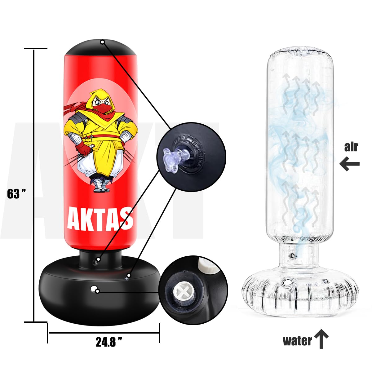 AKTAS Ninja Kids Punching Bag,Inflatable Boxing Bag Toy for Kids Age 6-10,Best Gifts for Kids,Karate,Kickboxing,Taekwondo,MMA,Red