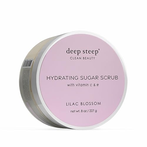Deep Steep Exfoliante de azúcar, flor de lila, 8 onzas, exfoliante corporal con aceite de coco orgánico, manteca de karité y aceite de argán,