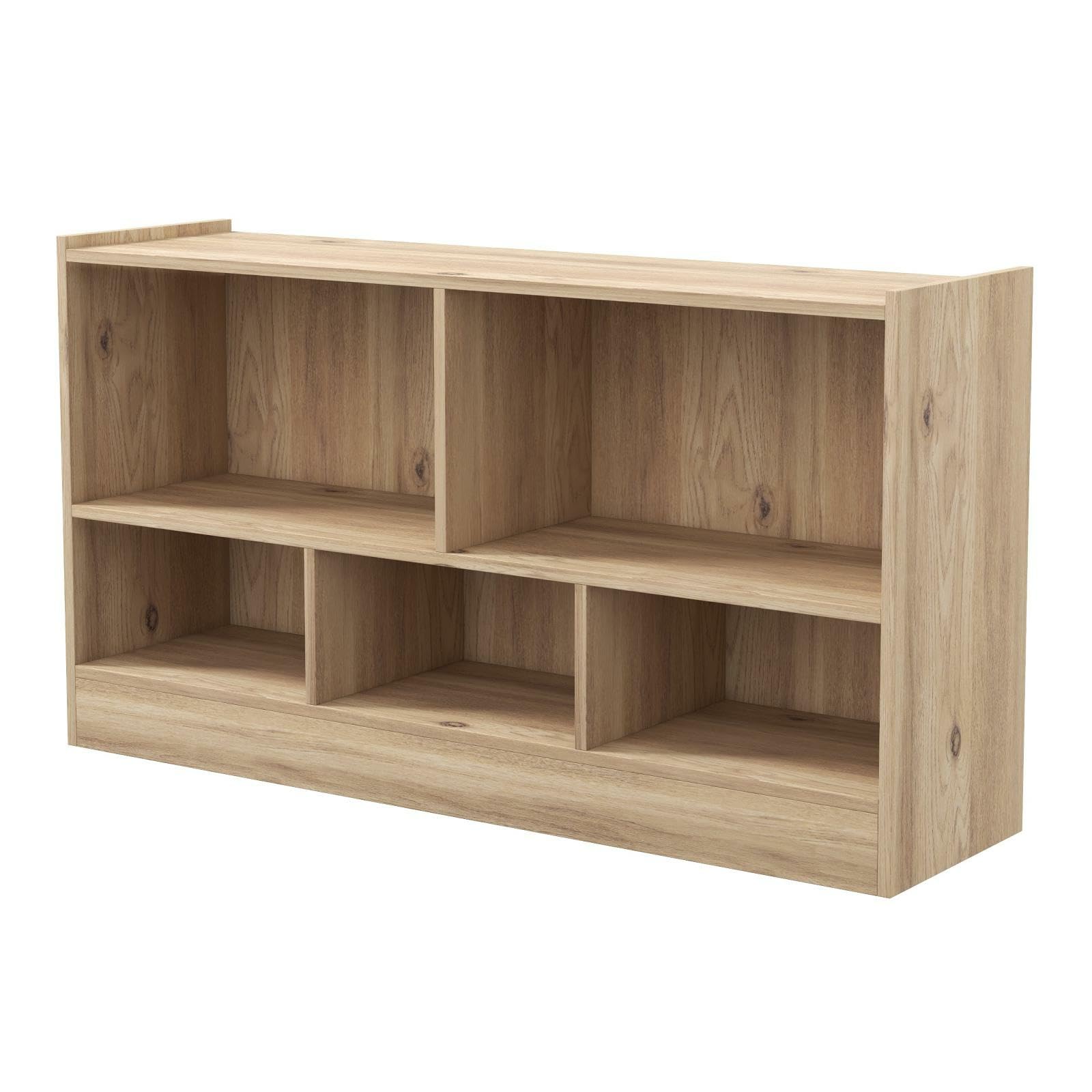 KOMFOTTEU Estantería Infantil con 5 Compartimientos Abiertos, Librería para Juguetes y Libros de Niños, Armario Bajo con Patas Antideslizantes, Estante para Exposición (111 x 30 x 61,5 cm, Natural)